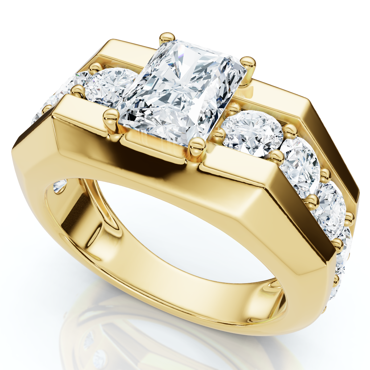 Certified 6 1/2Ct Men's Radiant Cut Diamond Ring 14k Gold Lab Grown FG/VS (F-G, VS)