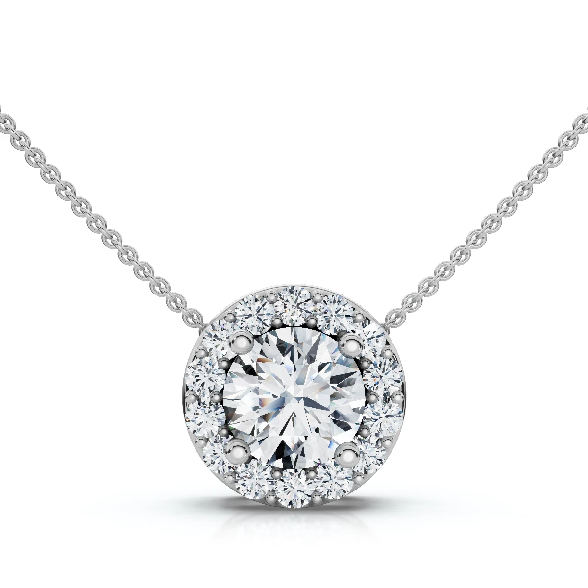 1/2Ct Diamond Halo Pendant Lab Grown 18" Necklace EF/VS (E-F, VS)
