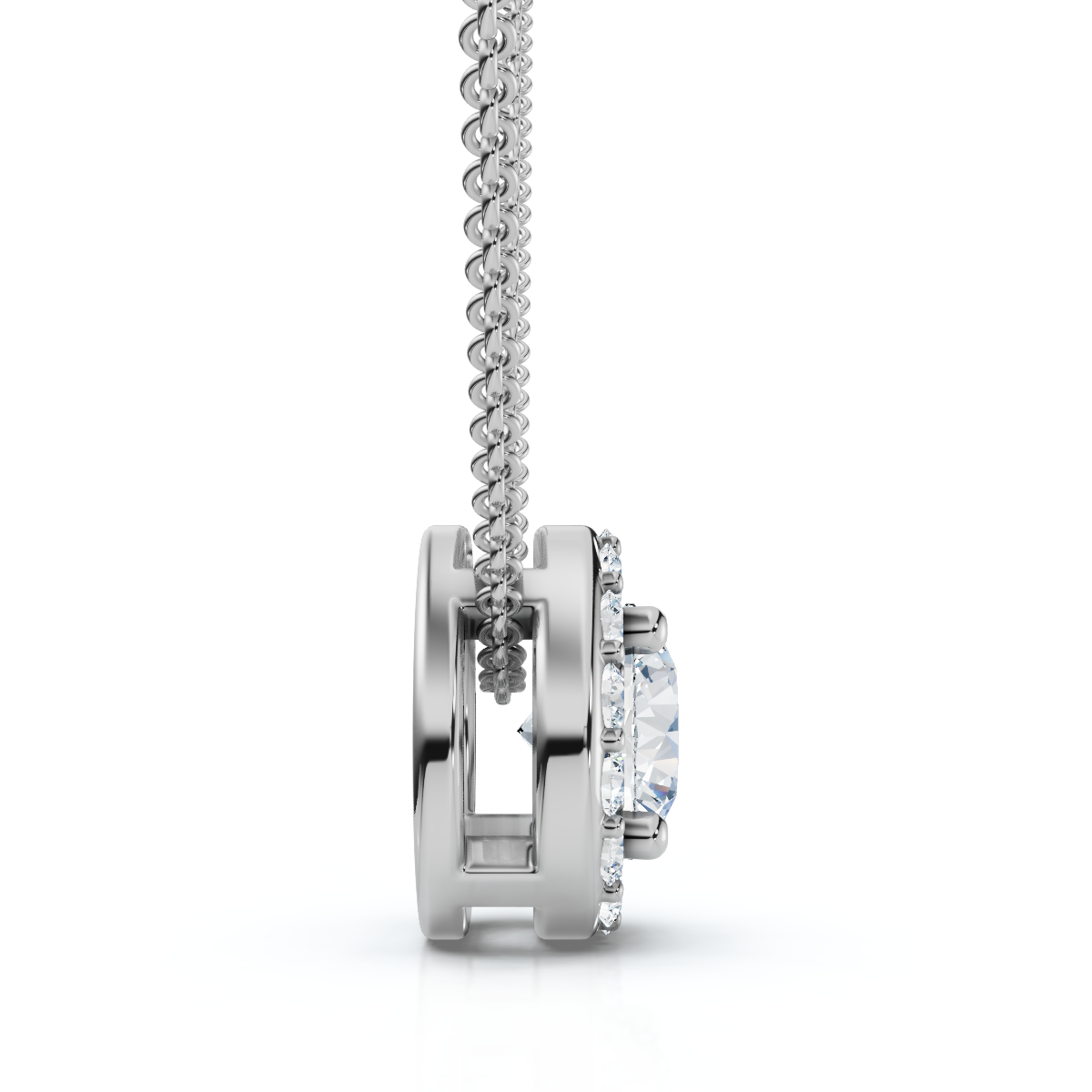 1/2Ct Diamond Halo Pendant Lab Grown 18" Necklace EF/VS (E-F, VS)