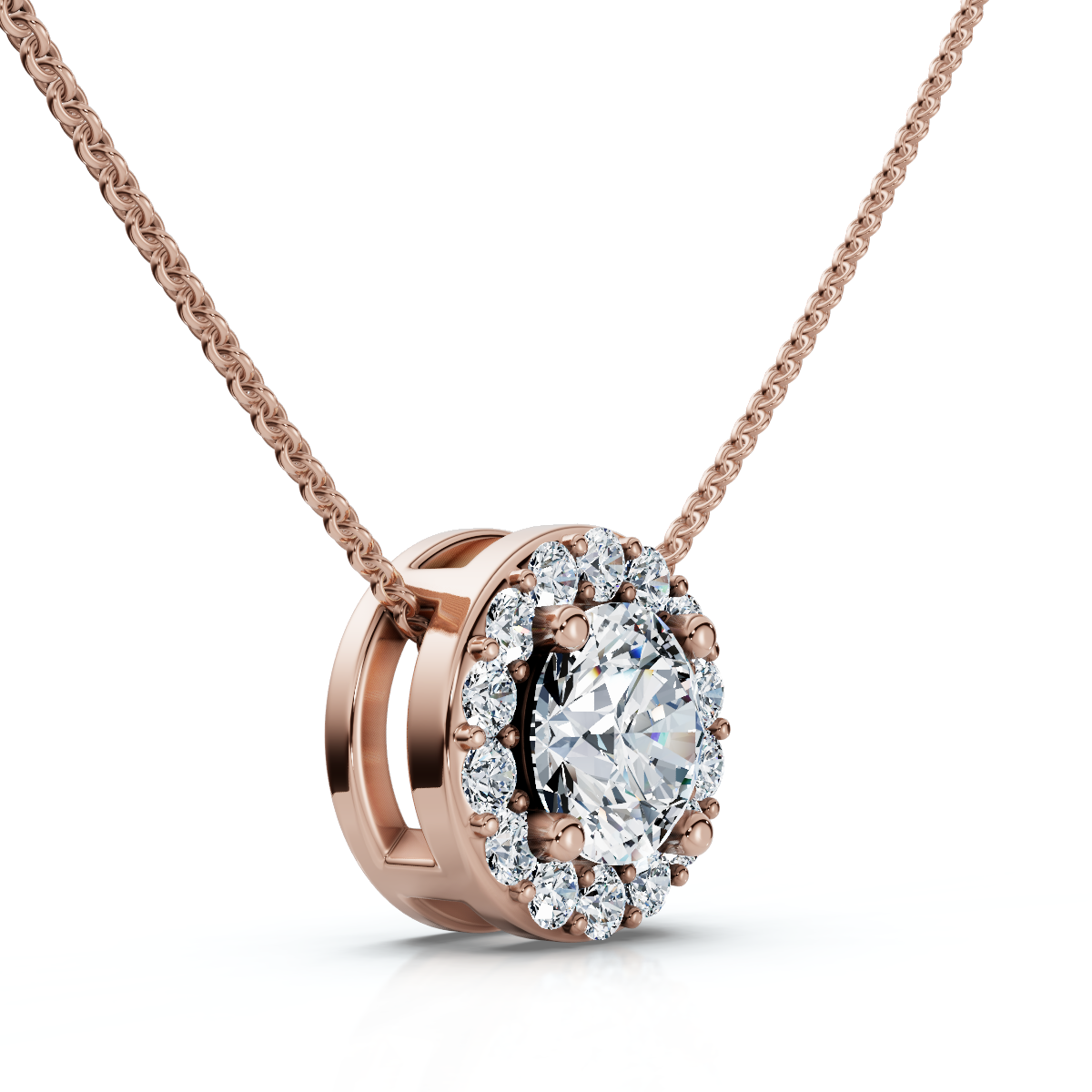 1/2Ct Diamond Halo Pendant Lab Grown 18" Necklace EF/VS (E-F, VS)