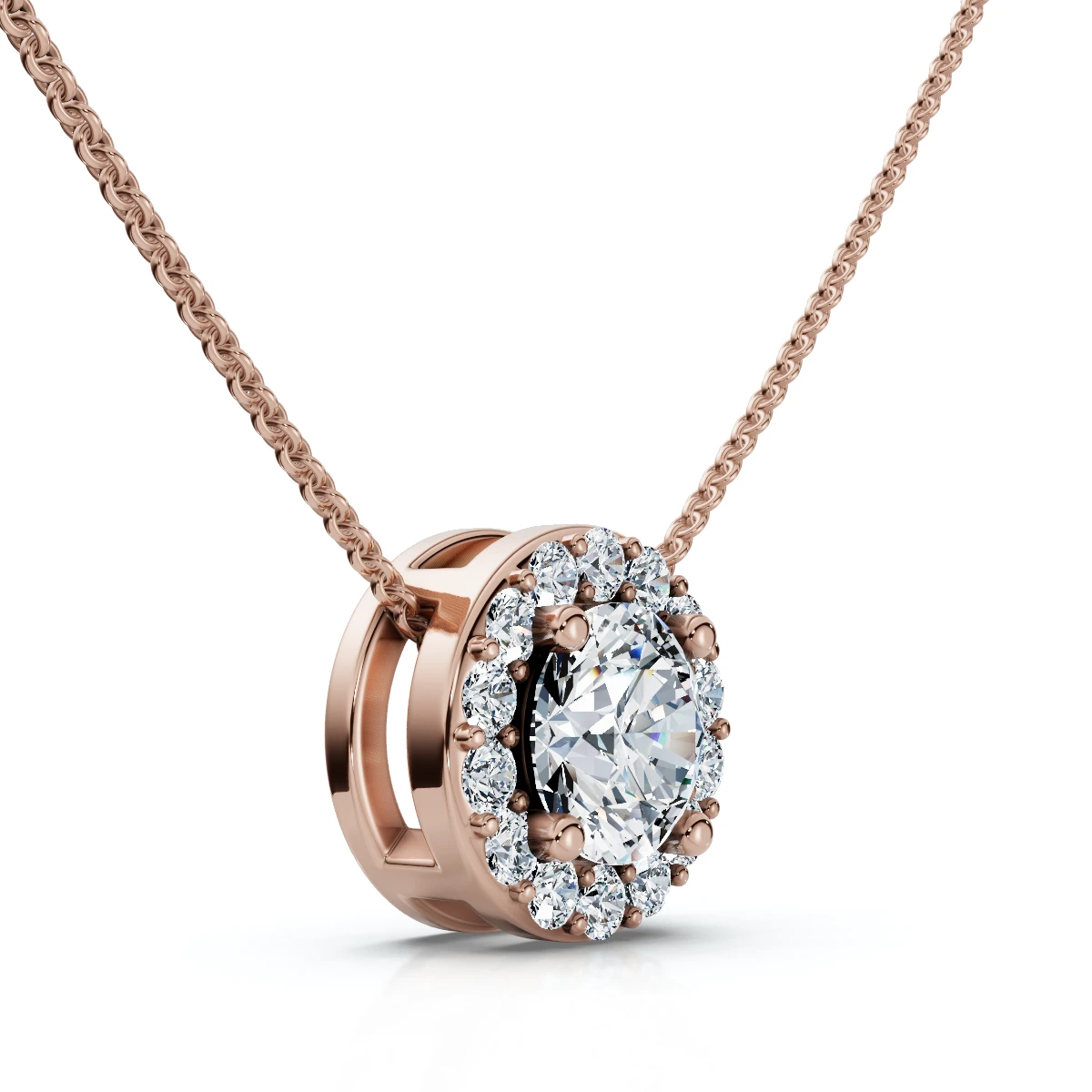 1/2Ct Diamond Halo Pendant Lab Grown 18" Necklace EF/VS (E-F, VS)