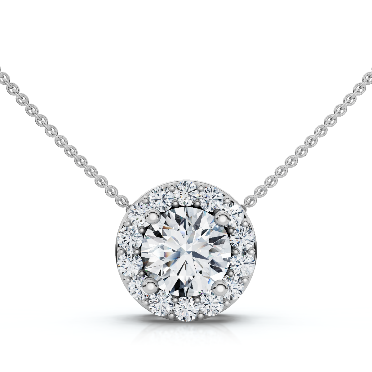 1/2Ct Diamond Halo Pendant Lab Grown 18" Necklace EF/VS (E-F, VS)