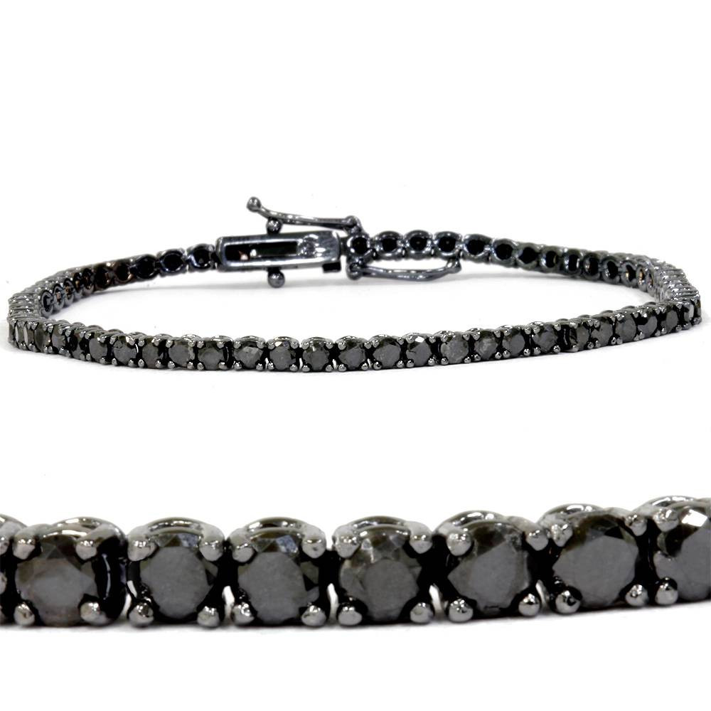 4ct Black Diamond Tennis Bracelet 14K Black Gold 7" (Black, )