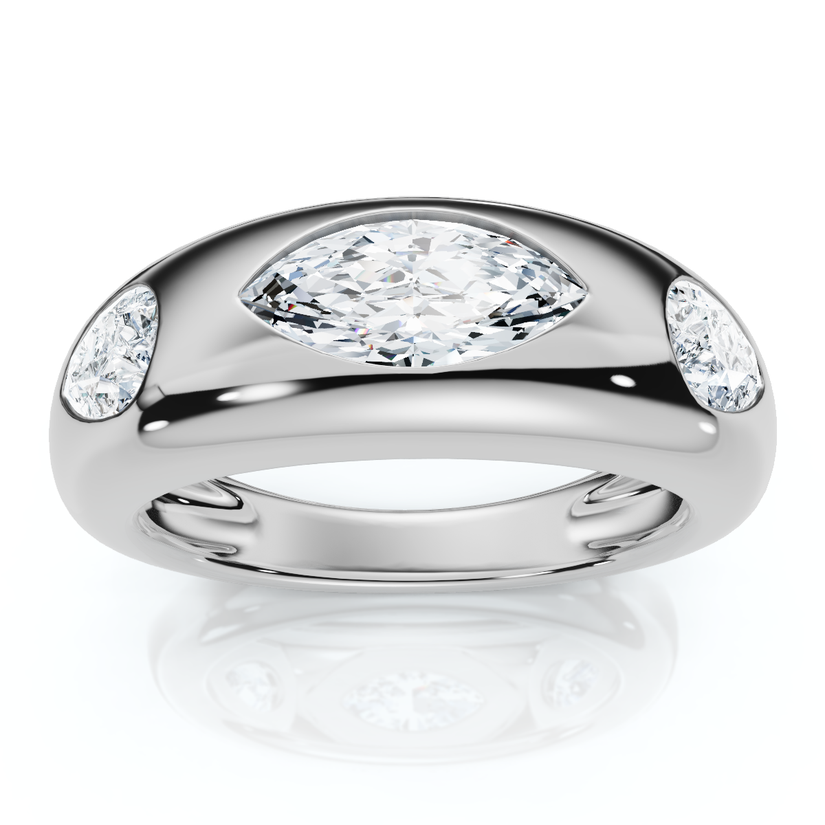 1 1/10Ct Sloan Flush Set Marquise Diamond Dome Band 14k Gold Lab Grown (E-F, VS)