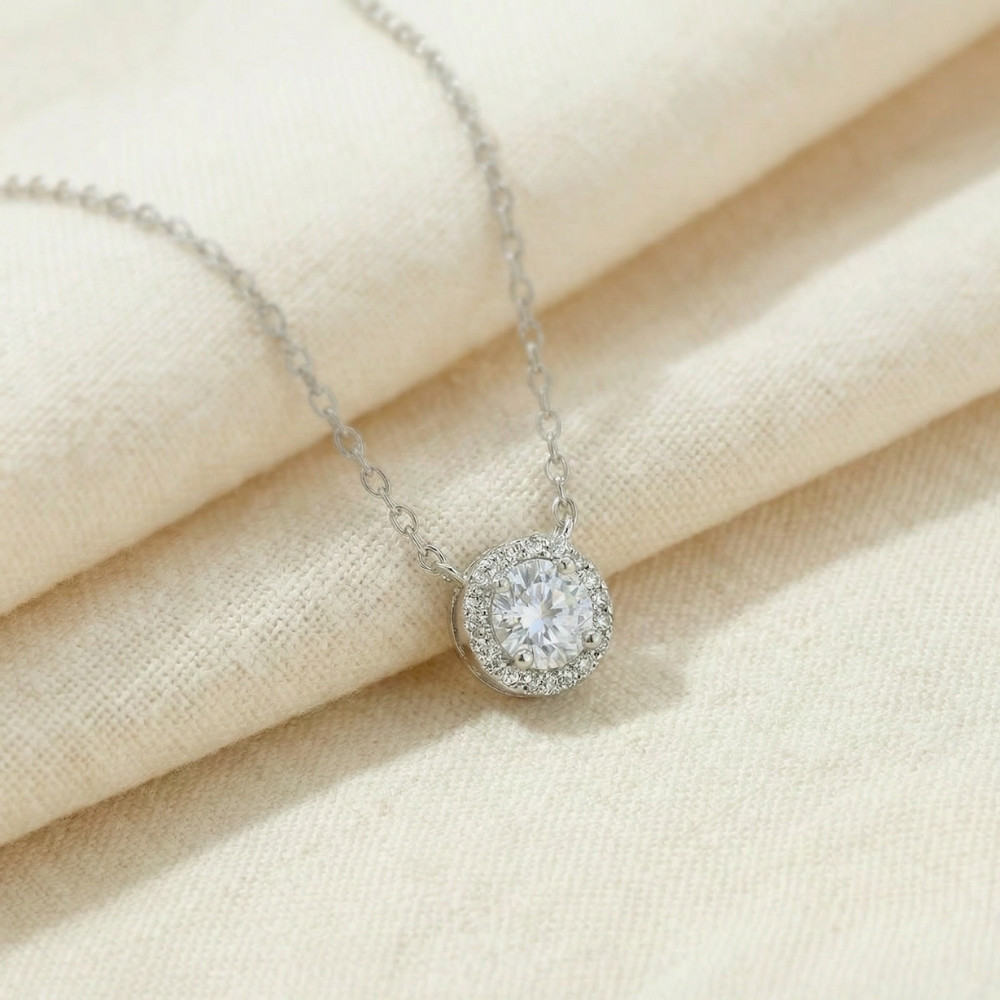 1/2ct Diamond Halo Pendant 14K White Gold Lab Grown