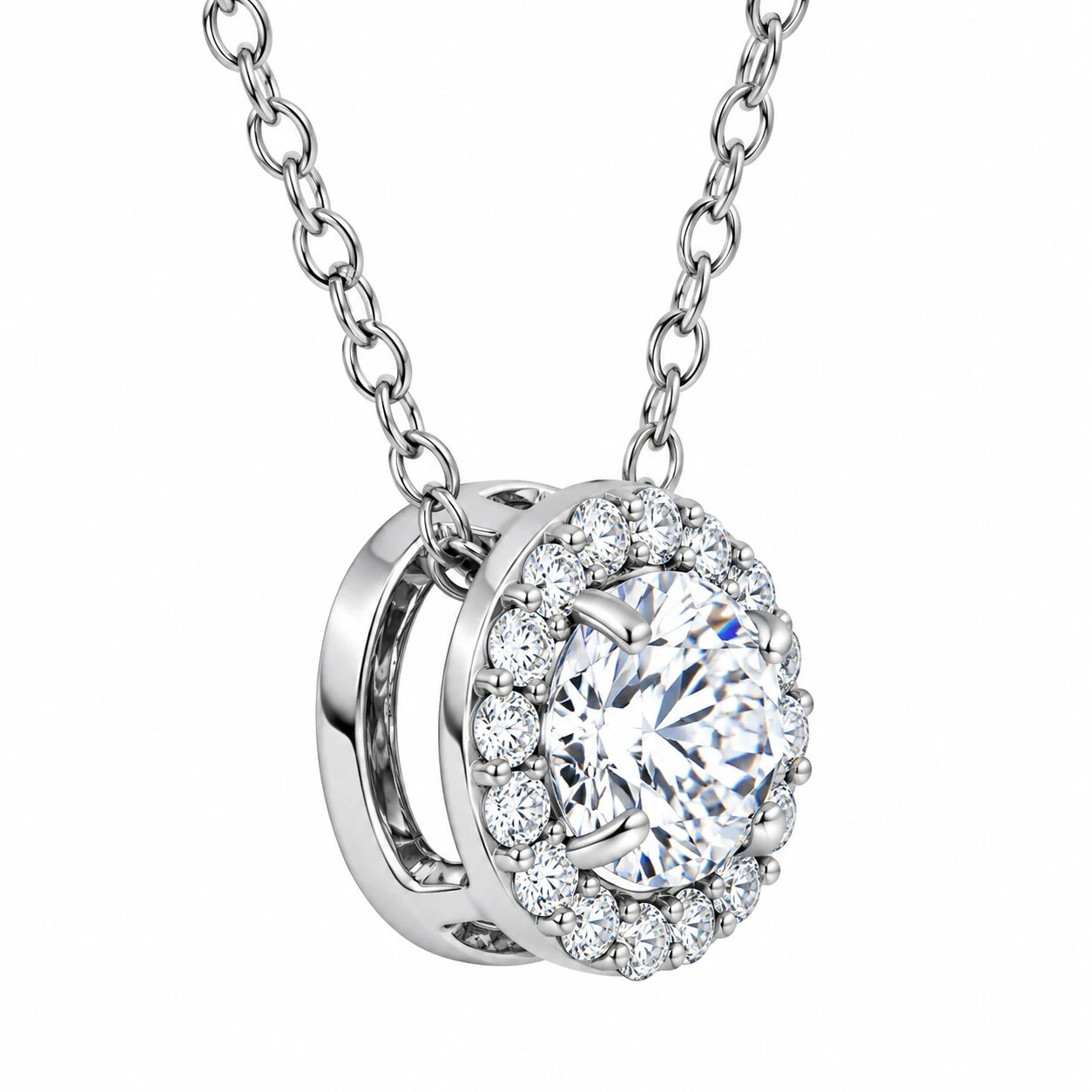 1/2ct Diamond Halo Pendant 14K White Gold Lab Grown (G-H, SI)