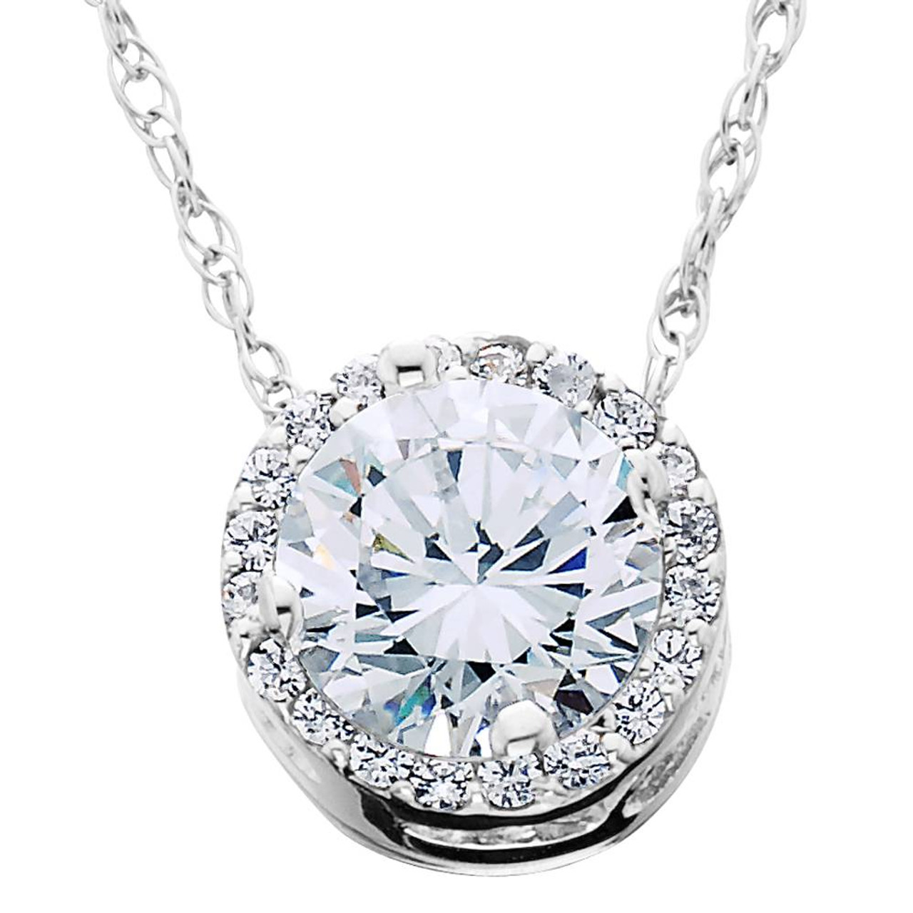 Lab Created Sapphire and Diamond Halo Pendant Necklace in 14k White Gold -  Jewelry By Designs