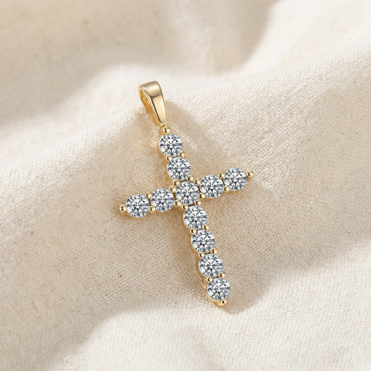 1/2ct Yellow Gold Diamond Cross Pendant 14K Necklace (G-H, I1)