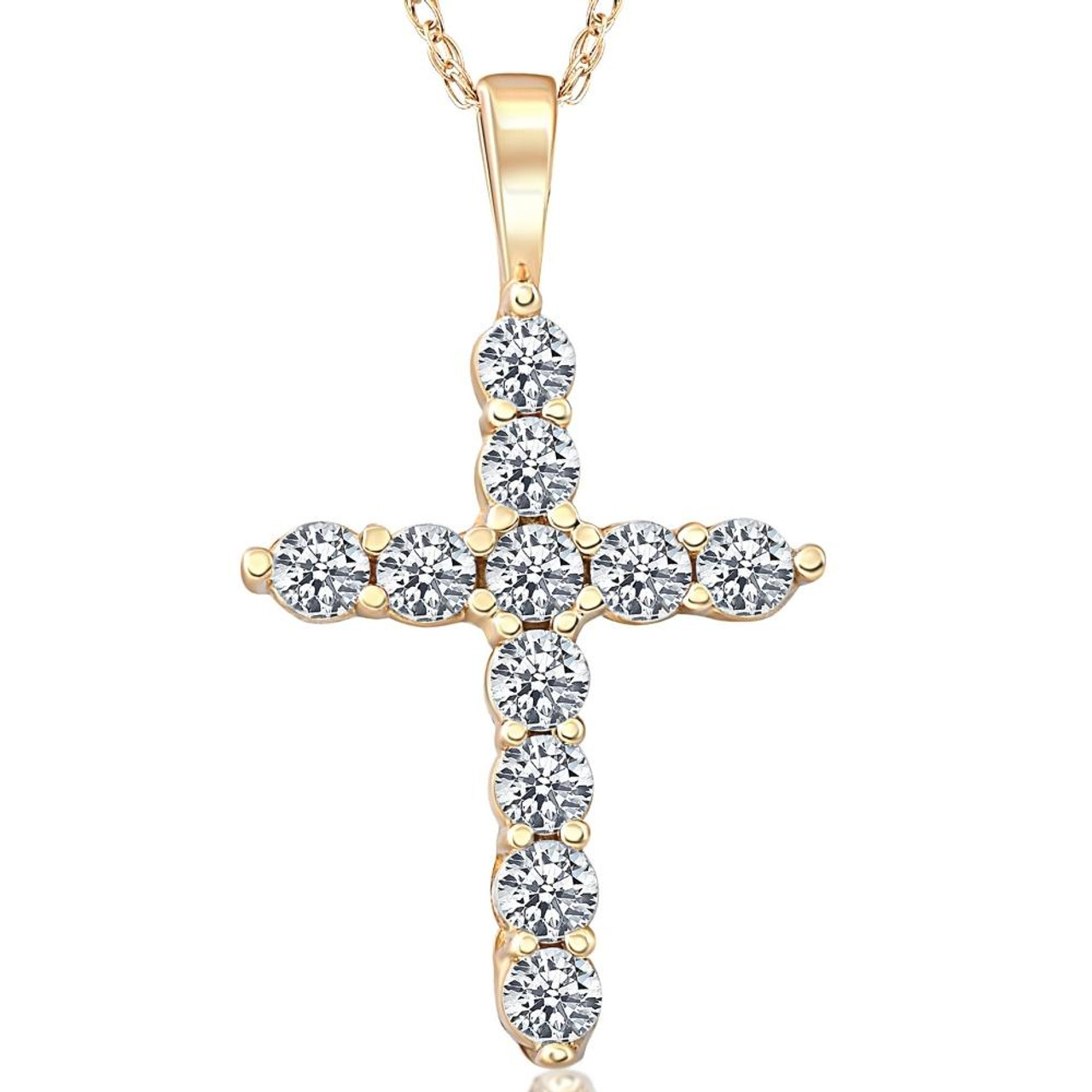 1/2ct Yellow Gold Diamond Cross Pendant 14K Necklace (G-H, I1) 1/2ct Yellow Gold Diamond Cross Pendant 14K Necklace (G-H, I1)