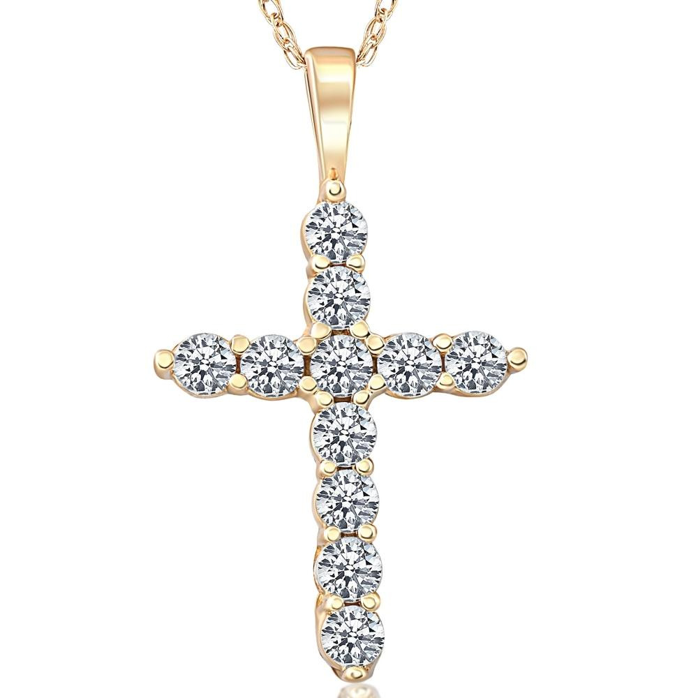 1/2ct Yellow Gold Diamond Cross Pendant 14K Necklace (G-H, I1)