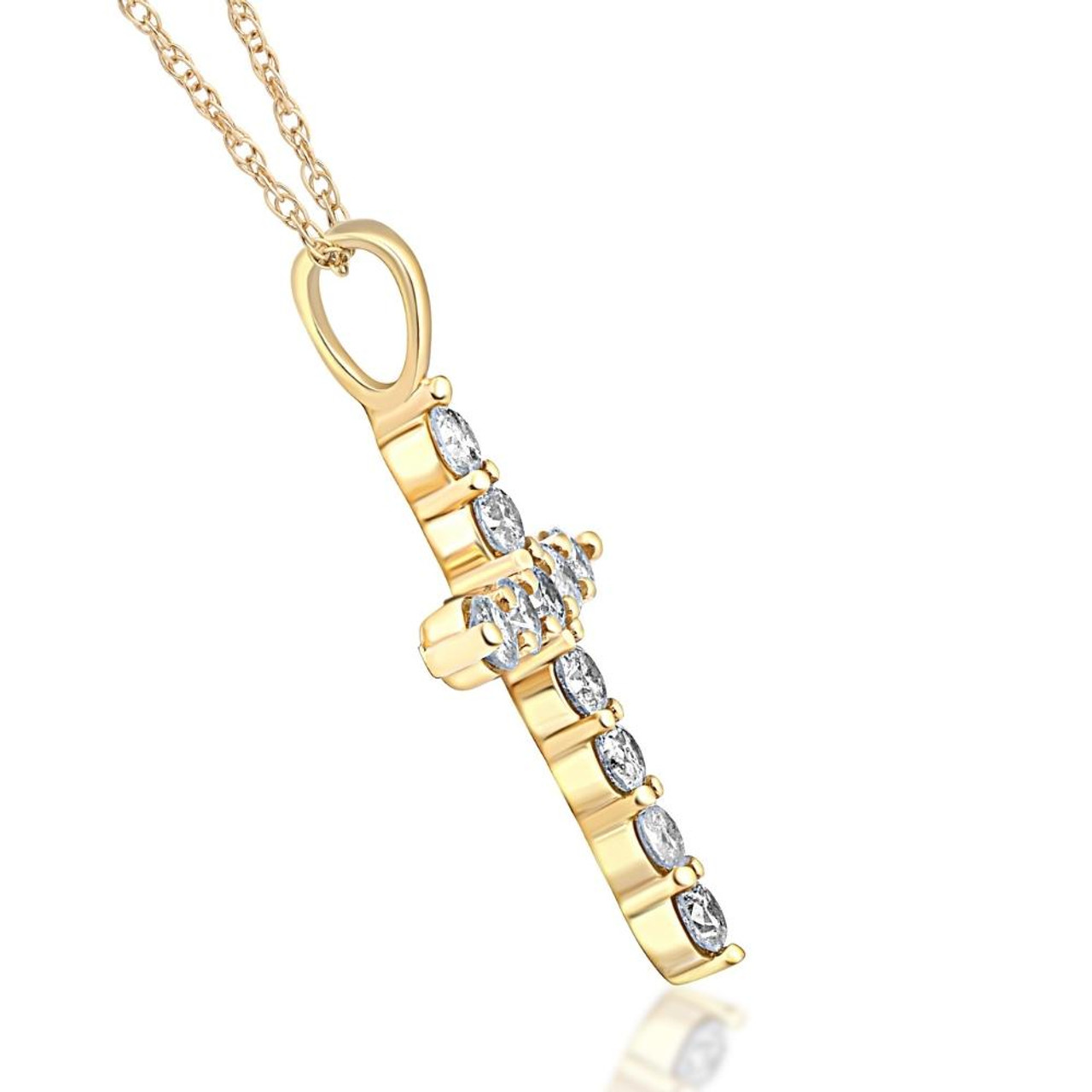 1/2ct Yellow Gold Diamond Cross Pendant 14K Necklace (G-H, I1) 1/2ct Yellow Gold Diamond Cross Pendant 14K Necklace (G-H, I1)