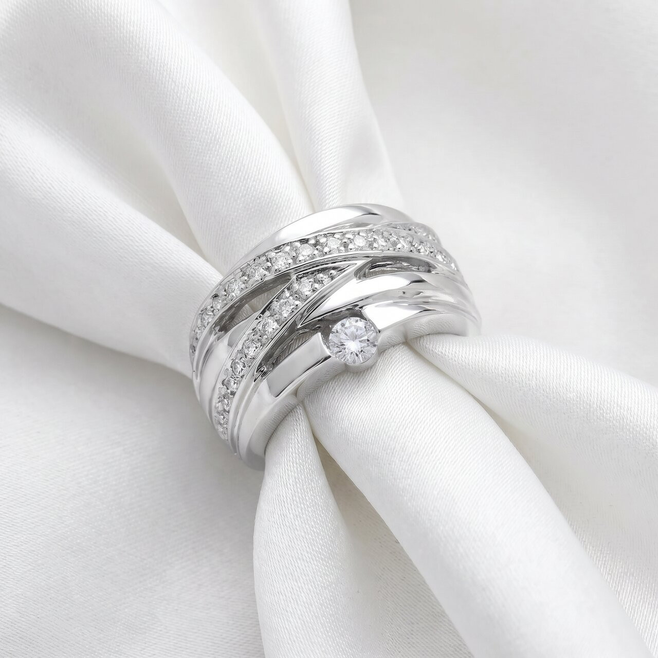 3/4 ct Diamond Womens Wide Solitaire Right Hand Ring 14k White Gold Multirow (G-H, I1)