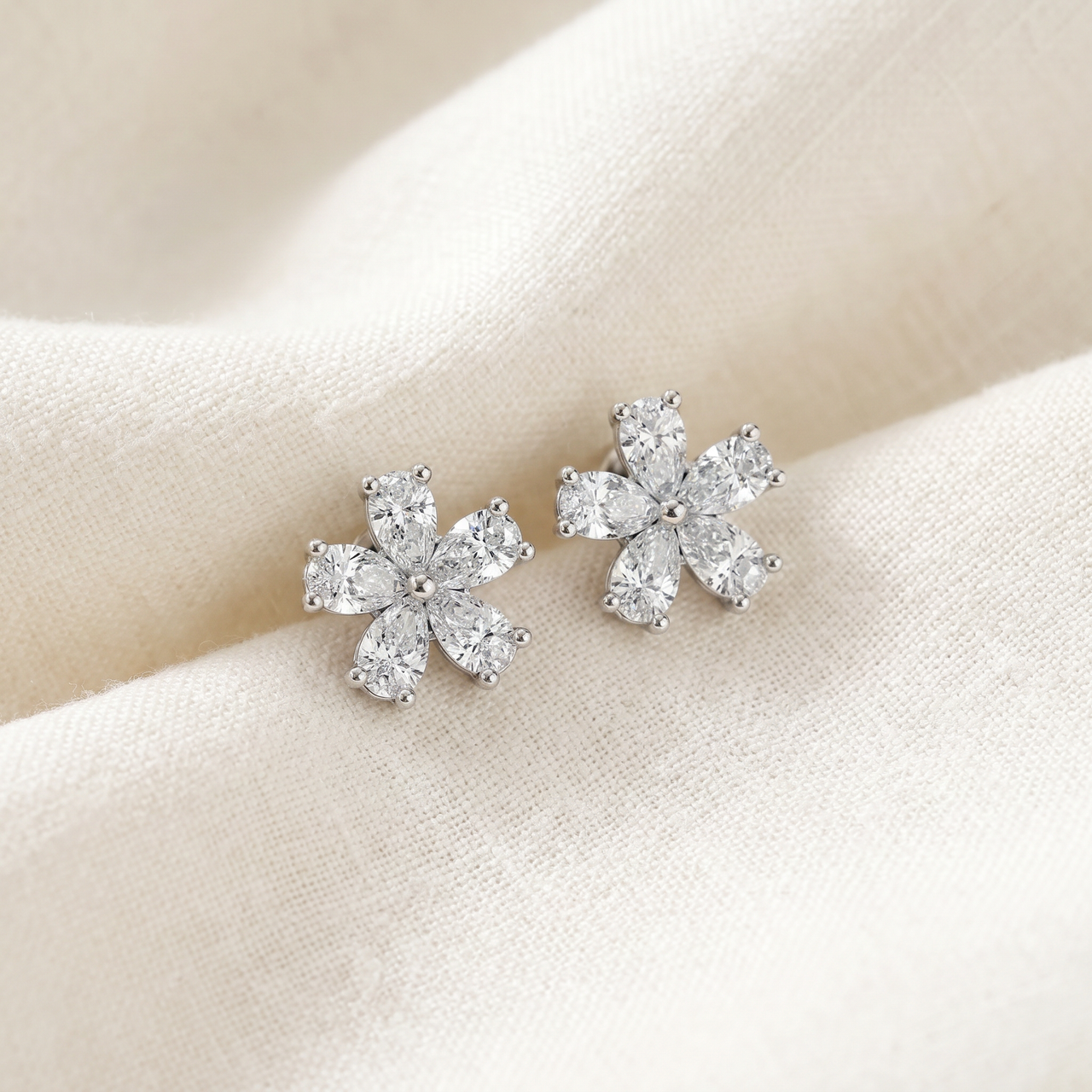 1 3/4Ct Diamond Pear Shape Flower Diamond Studs 14k Gold Earrings Lab Grown (F-G, VS)
