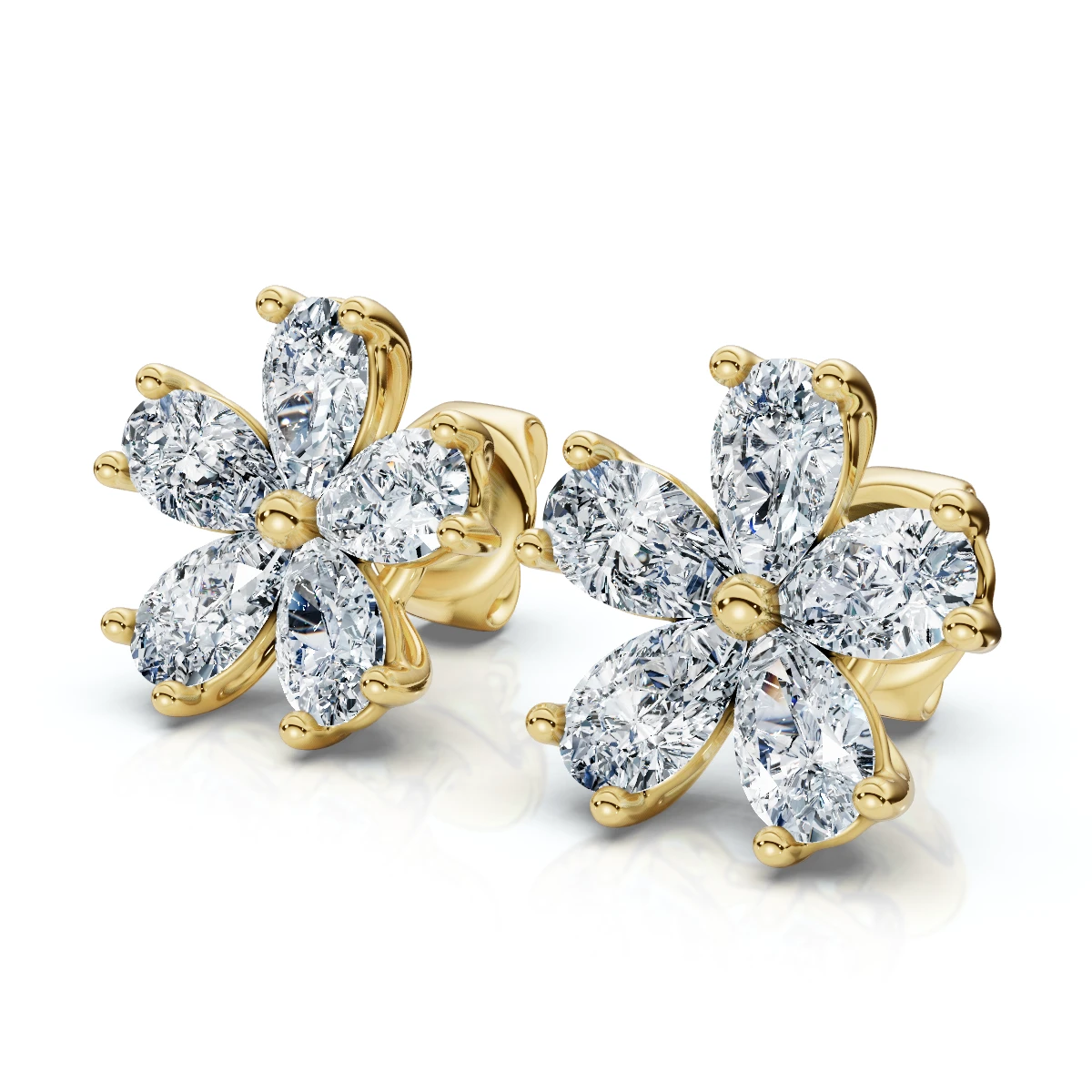 1 3/4Ct Diamond Pear Shape Flower Diamond Studs 14k Gold Earrings Lab Grown (F-G, VS)