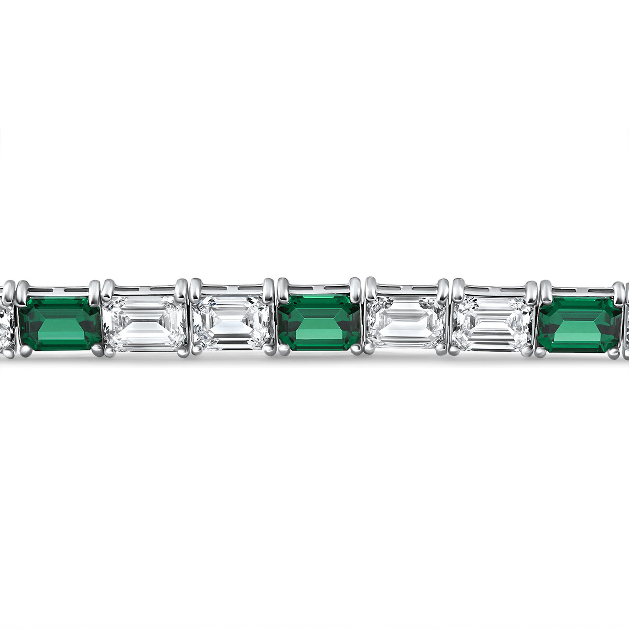 22Ct East West Emerald Diamond Tennis Bracelet 14k White Gold 7" Lab Grown (F-G, VS)
