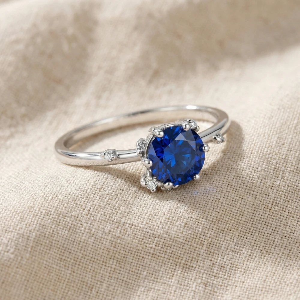 1Ct Blue Sapphire Diamond Lina Engagement Ring 14k Gold Lab Grown (E-F, VS)