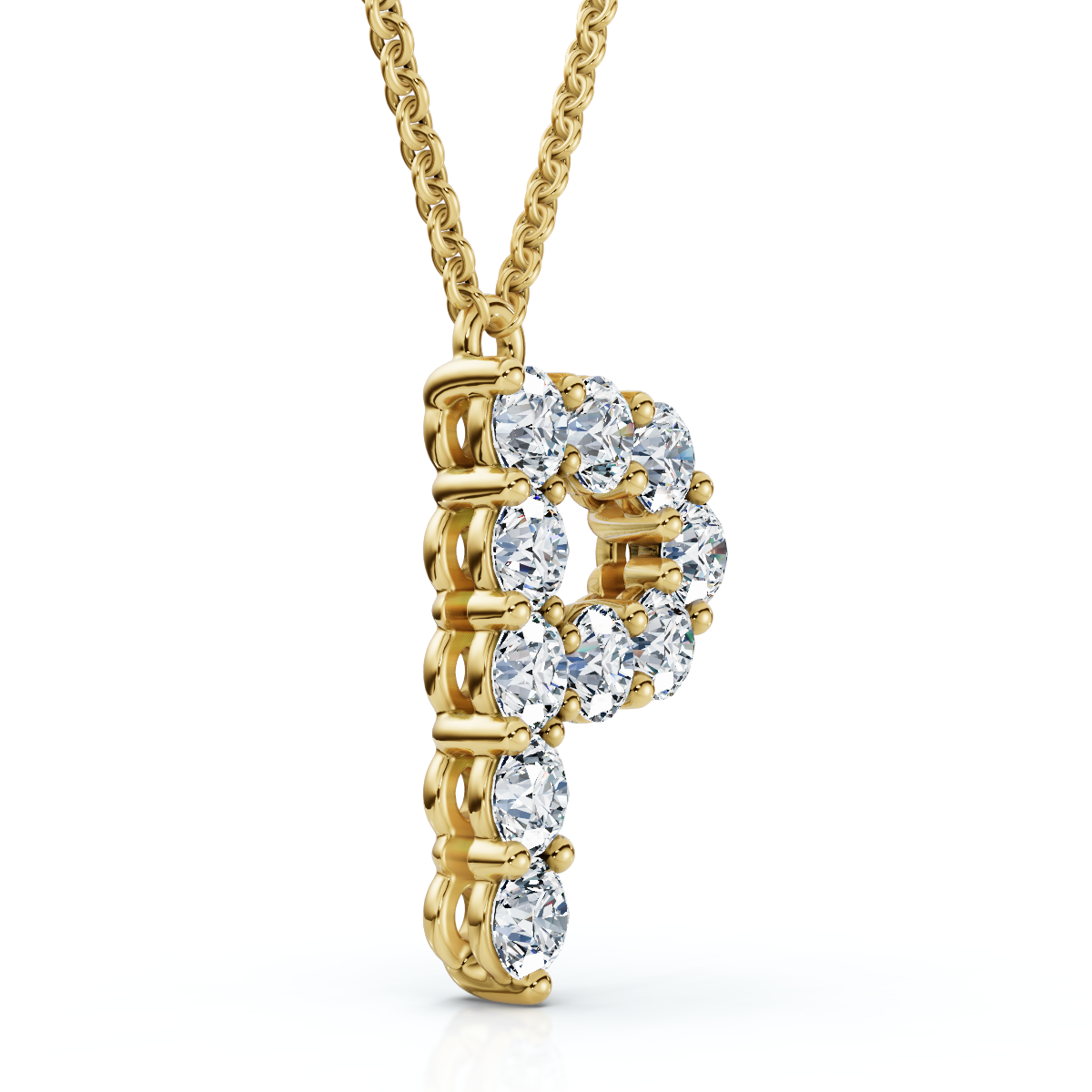 1Ct Diamond Initial "P" Pendant 14k Gold 18" Necklace Lab Grown 5/8" Tall (E-F, VS)