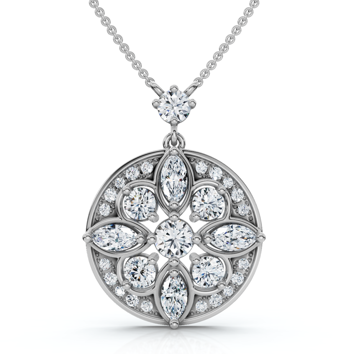 Vintage Diamond Circle Pendant 14k Gold Lab Grown 18" Necklace EF/VS (E-F, VS)