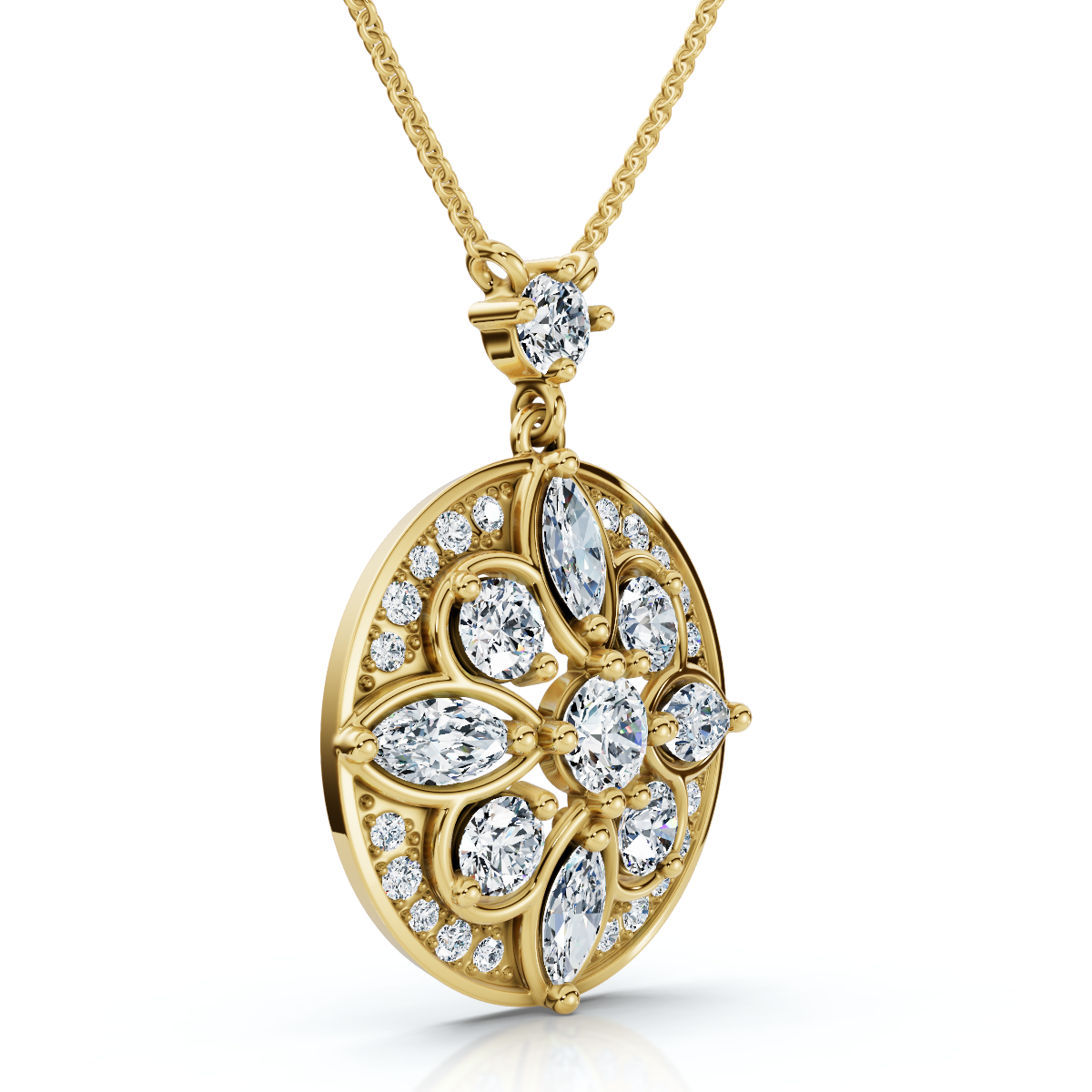 Vintage Diamond Circle Pendant 14k Gold Lab Grown 18" Necklace EF/VS (E-F, VS)