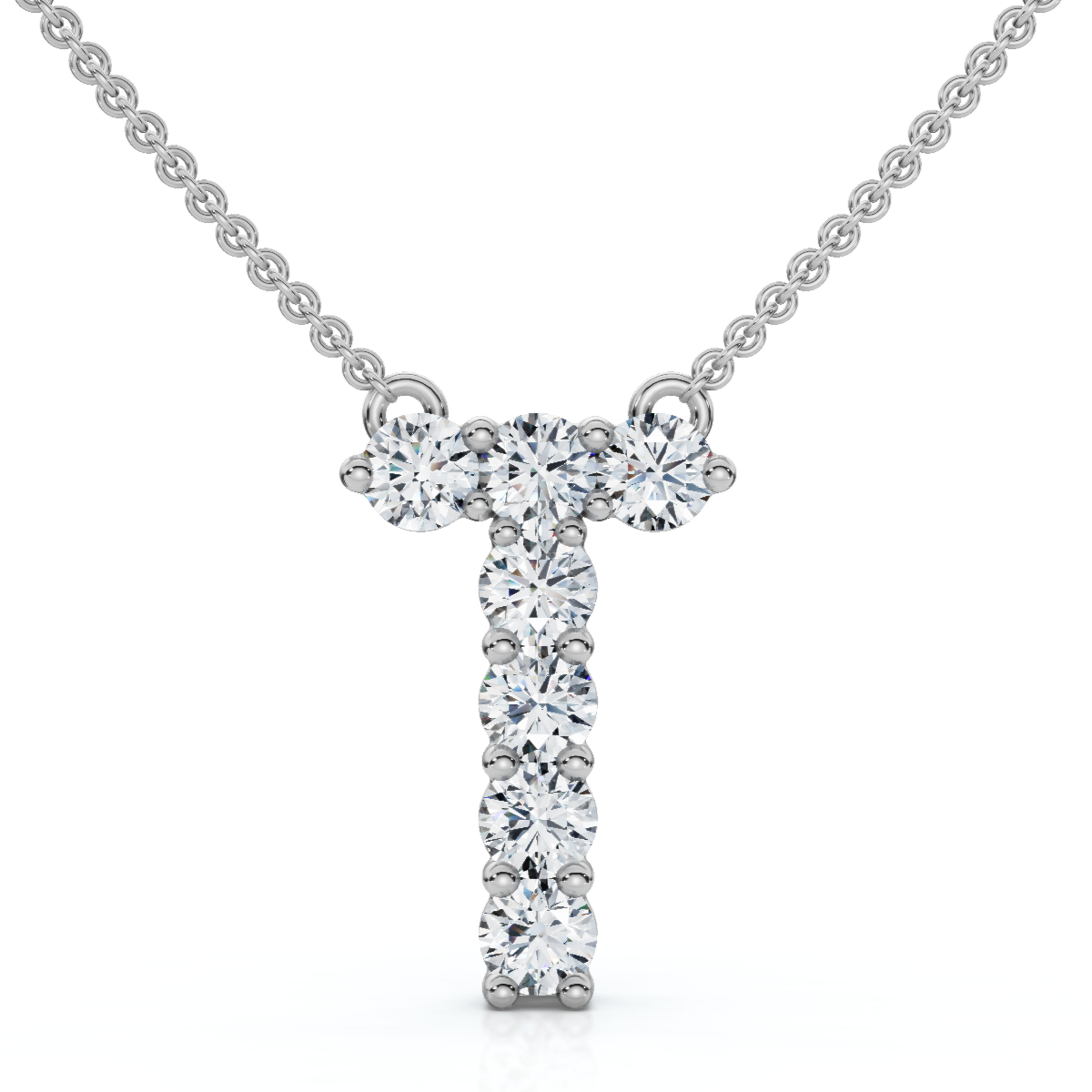 1Ct Diamond Initial "T" Pendant 14k Gold 18" Necklace Lab Grown 5/8" Tall (E-F, VS)