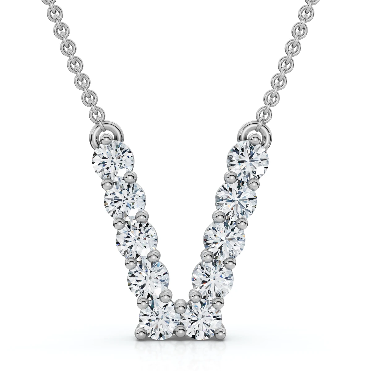 1Ct Diamond Initial "V" Pendant 14k Gold 18" Necklace Lab Grown 5/8" Tall (E-F, VS)