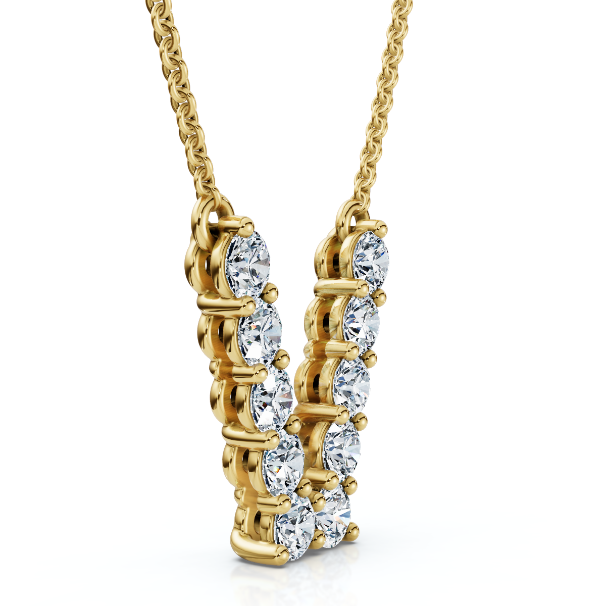 1Ct Diamond Initial "V" Pendant 14k Gold 18" Necklace Lab Grown 5/8" Tall (E-F, VS)