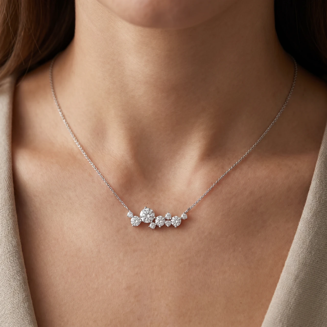 1Ct Diamond Constellation Pendant Lab Grown Necklace 18" Chain (E-F, VS)