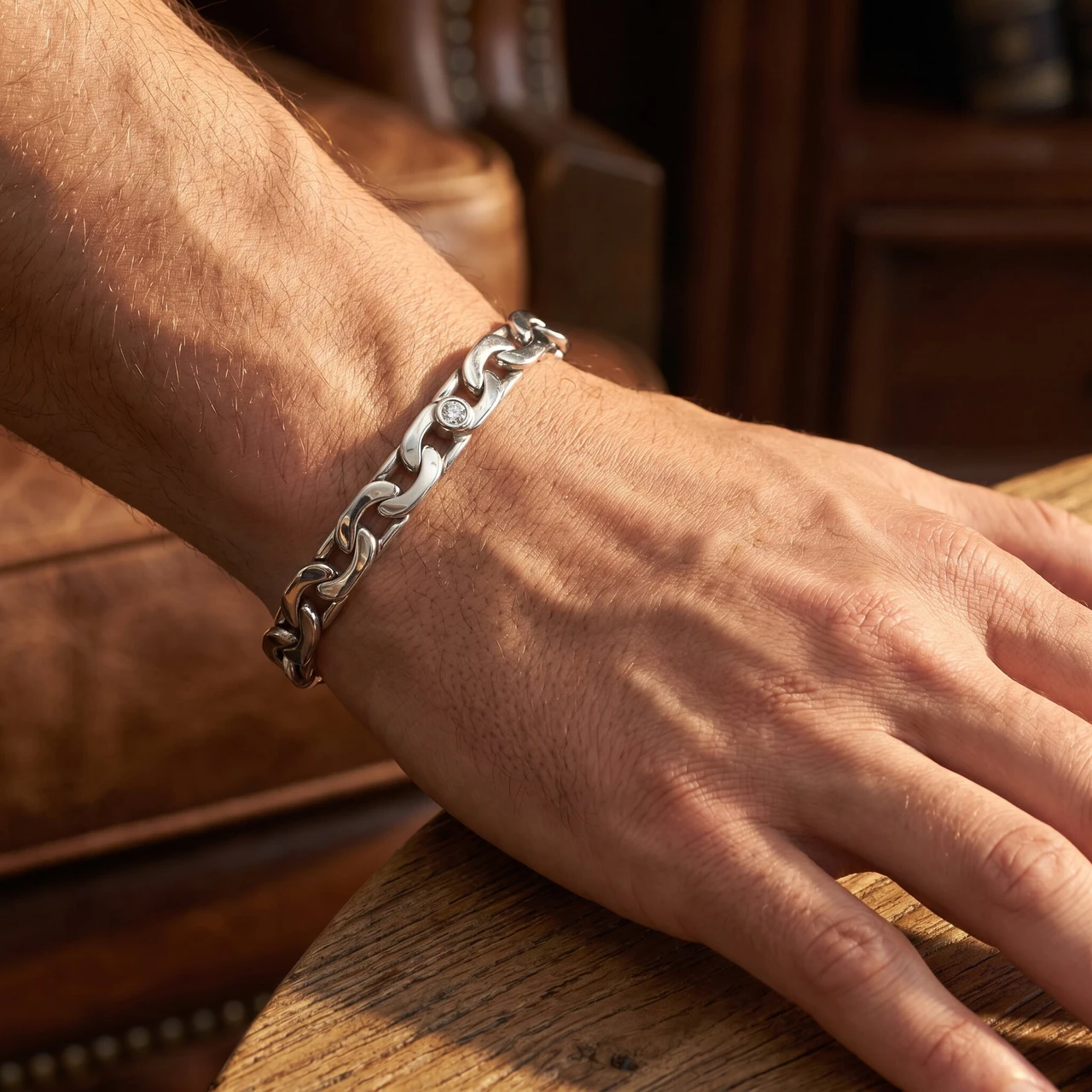 Braccio Men's 36 Gram Designed Link Solid Silver Bracelet 8.5"