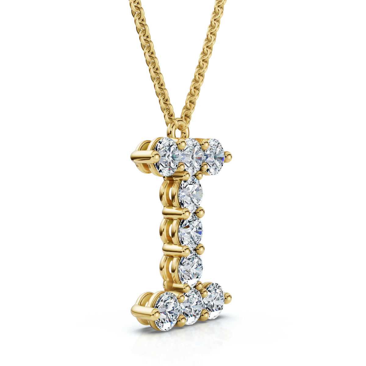 1Ct Diamond Initial "I" Pendant 14k Gold 18" Necklace Lab Grown 5/8" Tall (E-F, VS)