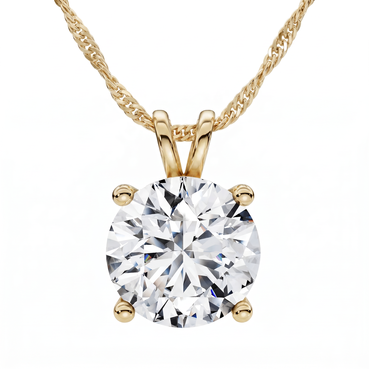Certified 3Ct Solitaire Round Diamond Pendant 14k Gold Necklace Lab Grown 18" (E-F, VS)