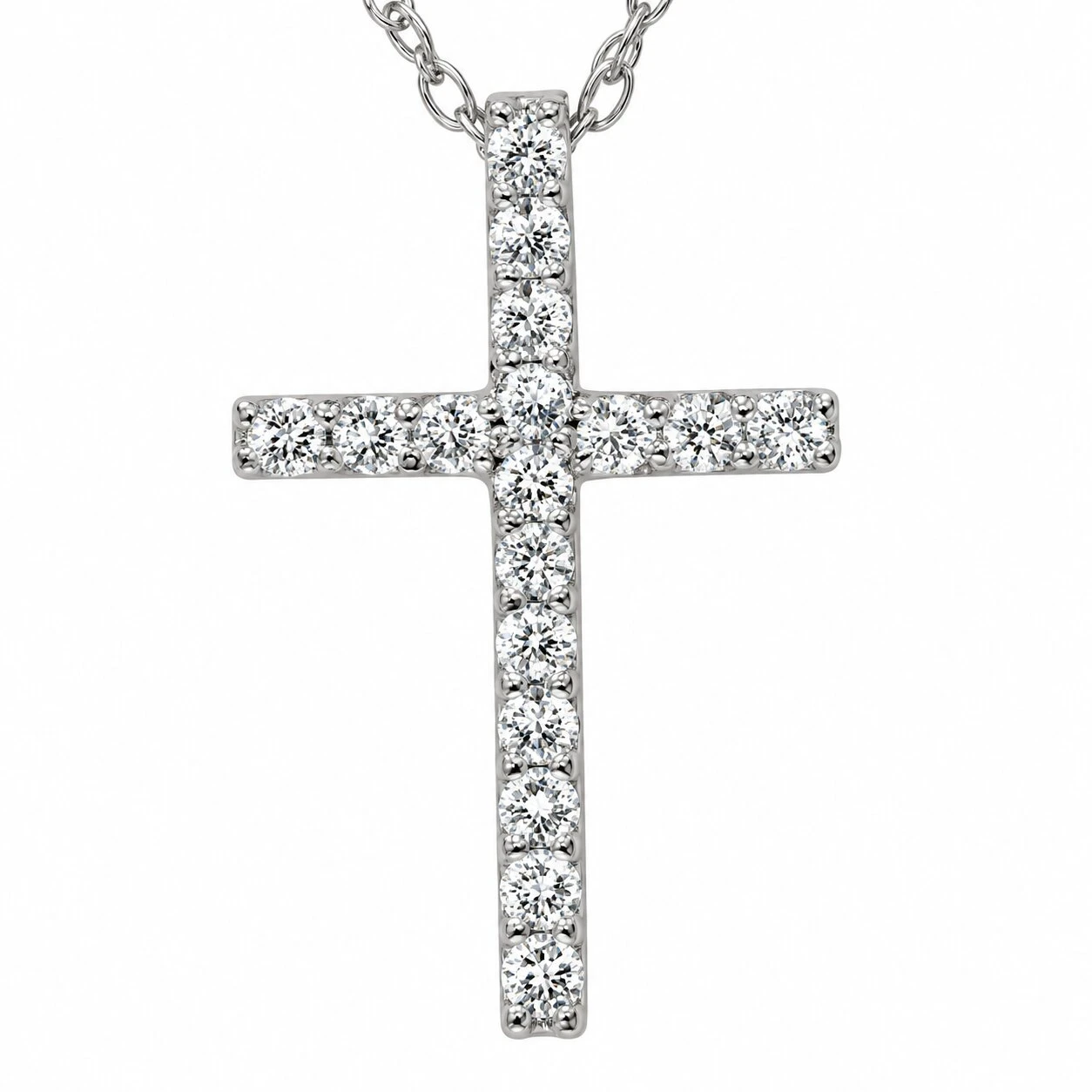 1/10ct Diamond Cross Pendant 10K White Gold 1/2" Tall (J-K, I2-I3)