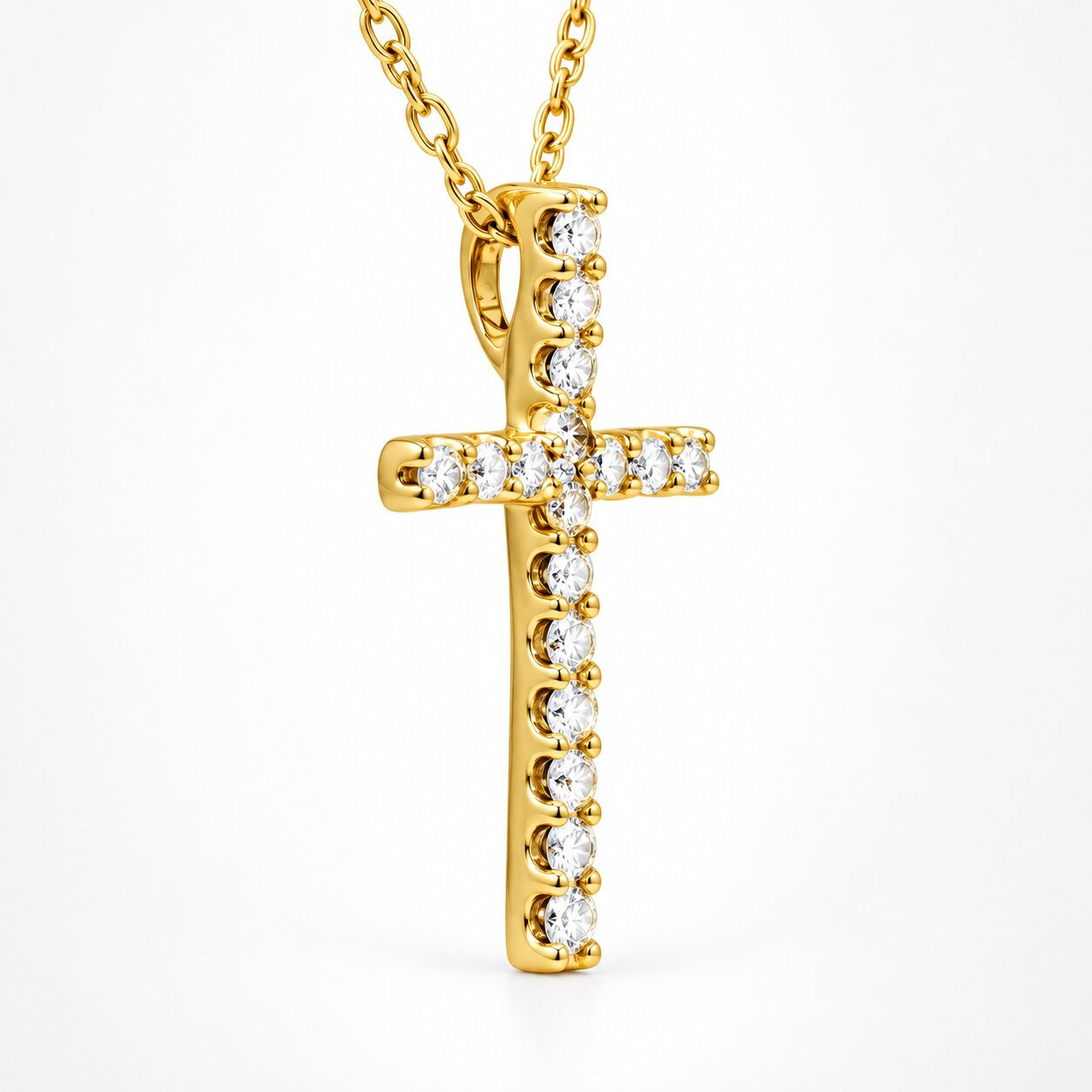 1/10ct Diamond Cross Pendant 10K White Gold 1/2" Tall (J-K, I2-I3)