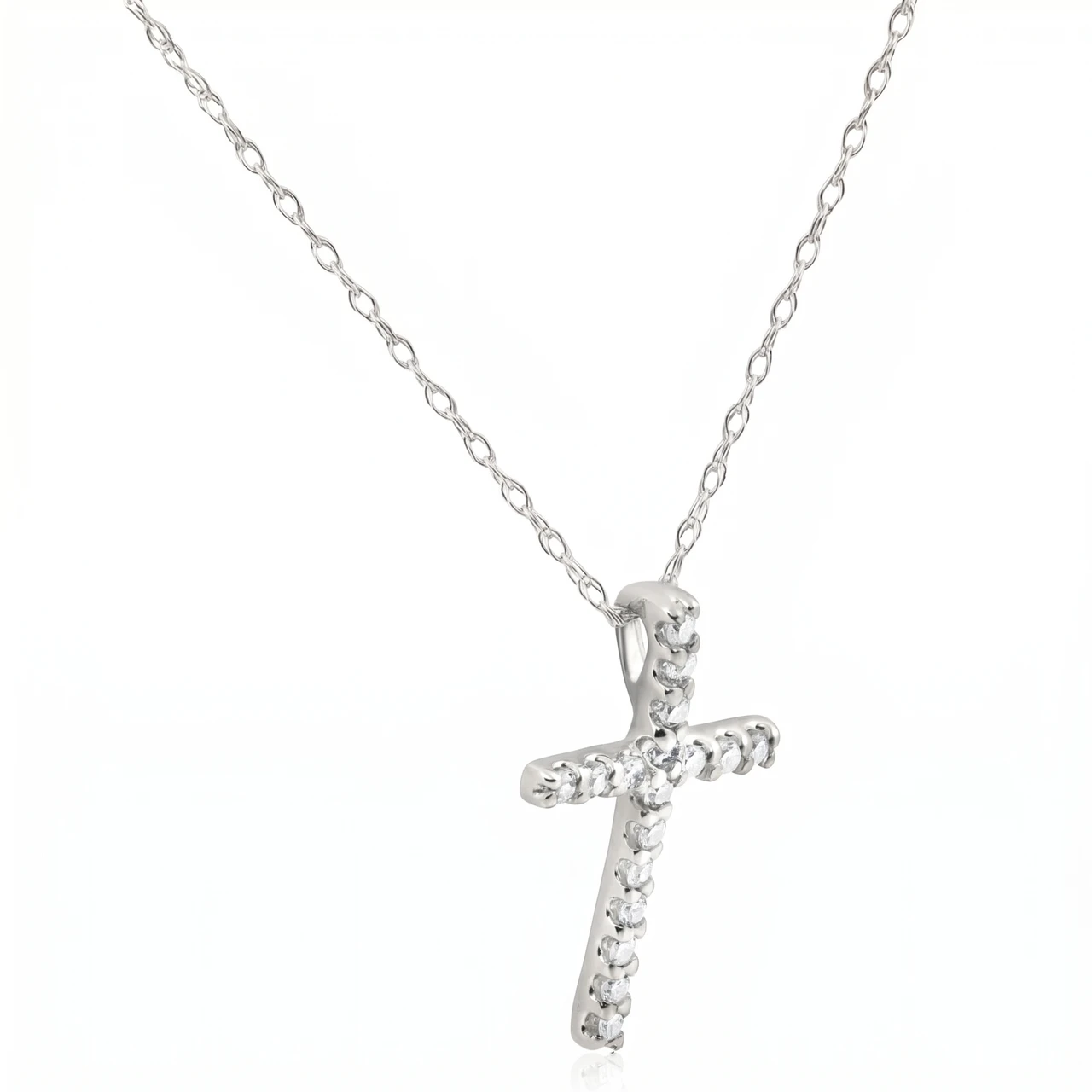1/10ct Diamond Cross Pendant 10K White Gold 1/2" Tall (J-K, I2-I3)