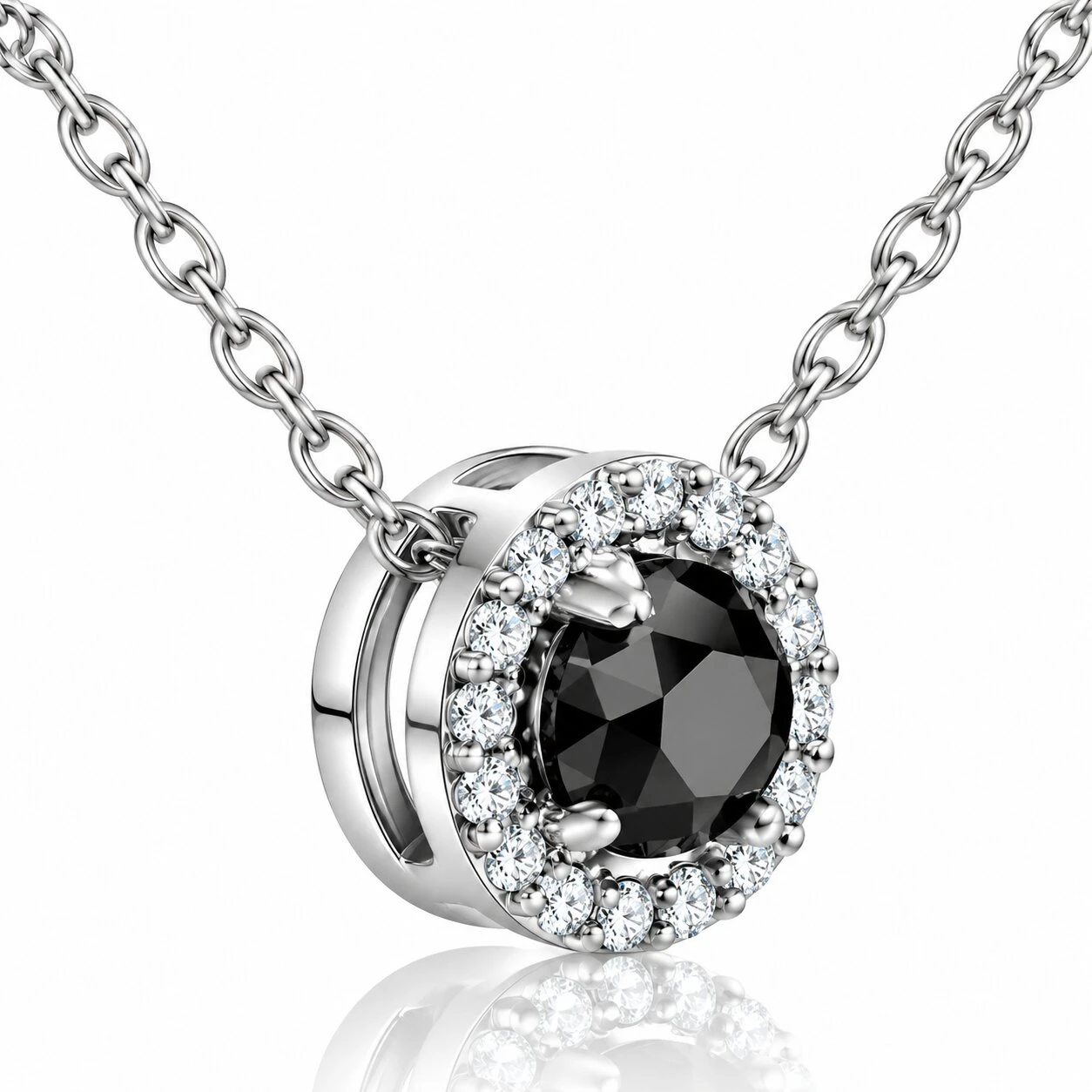 1 1/8ct Black White Diamond Solitaire Pave Halo Pendant (G-H, I2-I3)