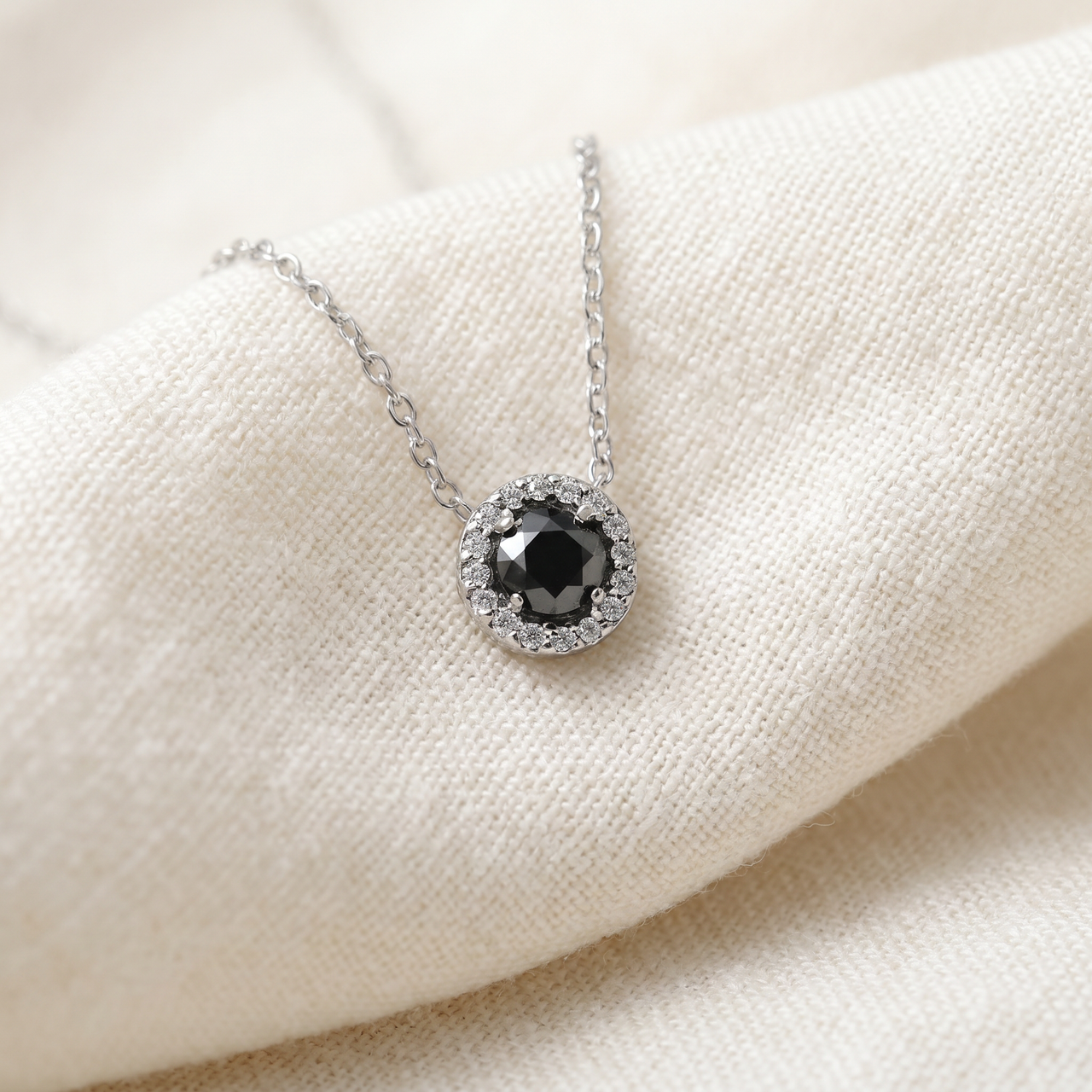 1 1/8ct Black White Diamond Solitaire Pave Halo Pendant (G-H, I2-I3)