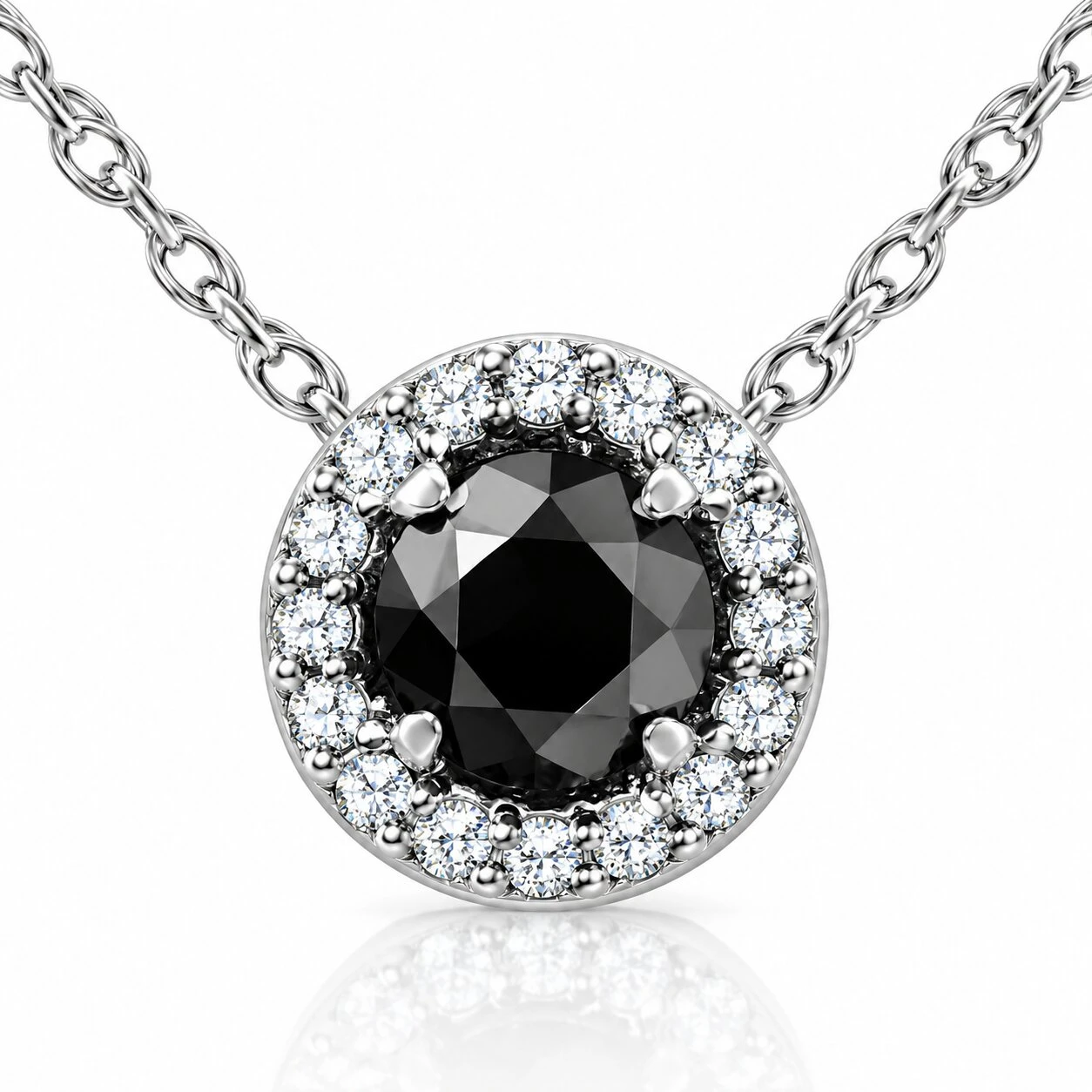 1 1/8ct Black White Diamond Solitaire Pave Halo Pendant (G-H, I2-I3)
