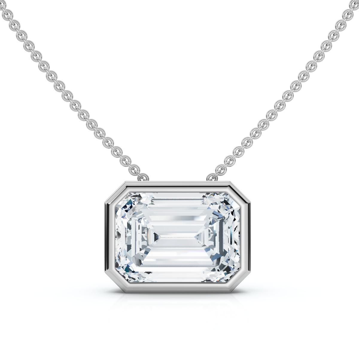 2Ct Solitaire Bezel Emerald Diamond East West Pendant 14k Gold Necklace Lab Grown (E-F, VS)