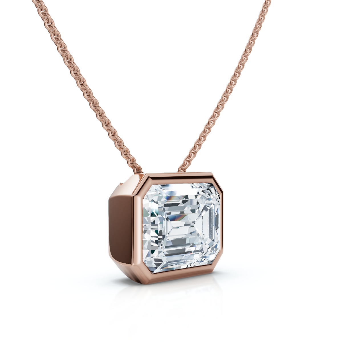 2Ct Solitaire Bezel Emerald Diamond East West Pendant 14k Gold Necklace Lab Grown (E-F, VS)