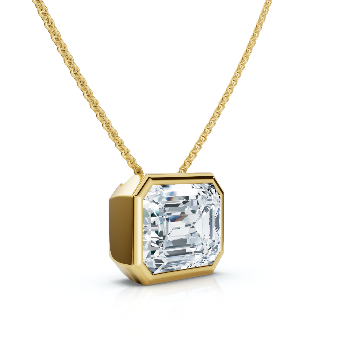 2Ct Solitaire Bezel Emerald Diamond East West Pendant 14k Gold Necklace Lab Grown (E-F, VS)