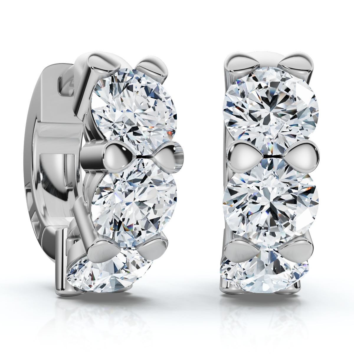 3Ct Diamond Huggie Hoop Earrings 14k Gold 1/2" Tall Lab Grown EF/VS (E-F, VS)