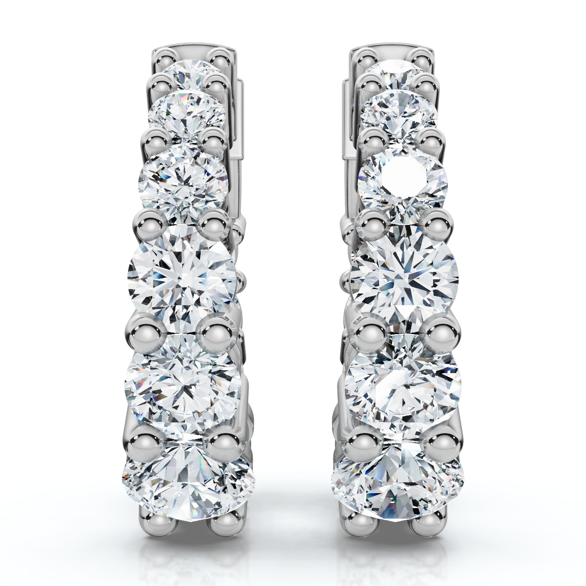 2Ct Graduated Round Diamond Hoops 14k Gold 5/8" Tall EF/VS (E-F, VS)