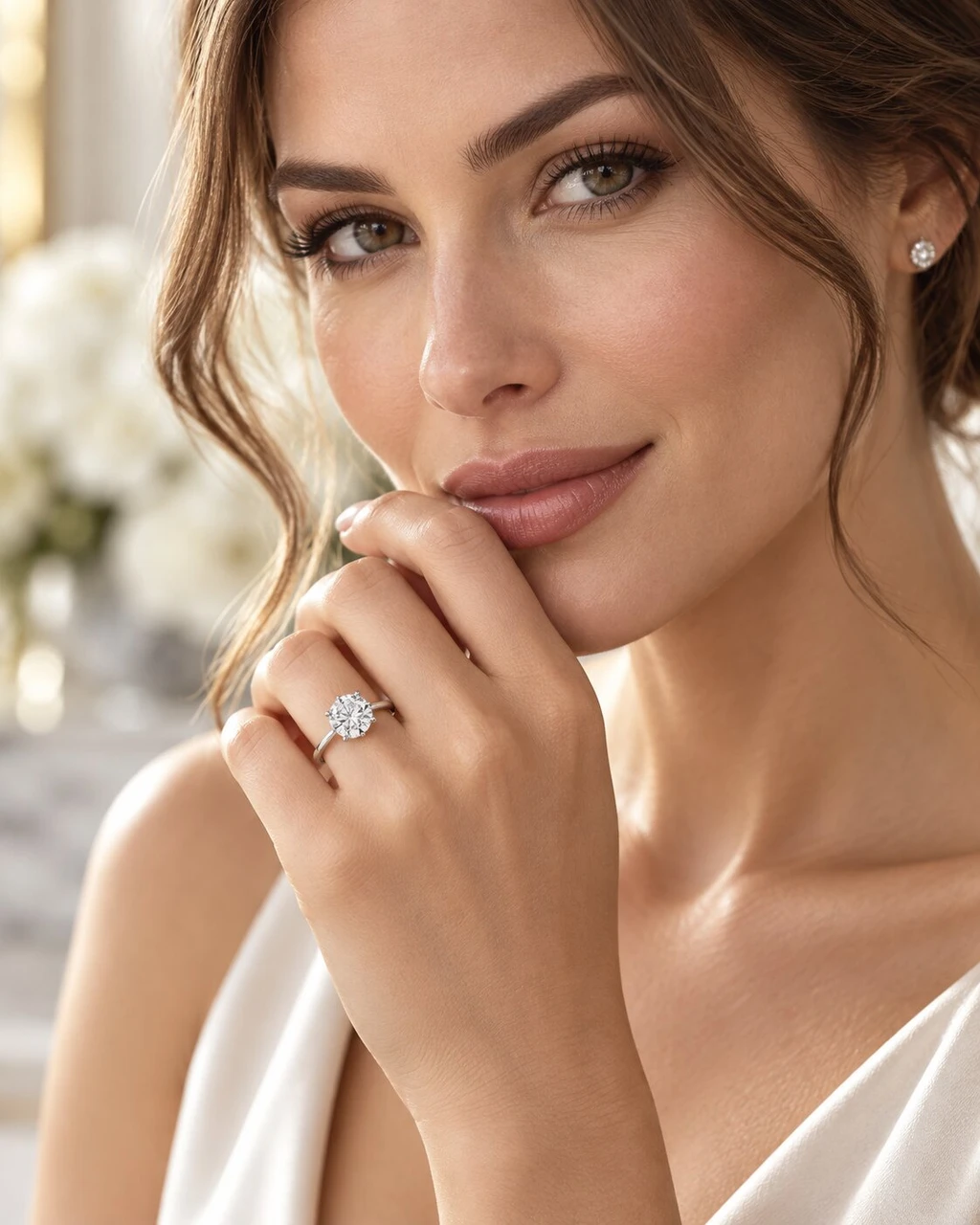 Certified 1Ct Hidden Halo Diamond Engagement Ring 14k Gold Lab Grown (E-F, VS)