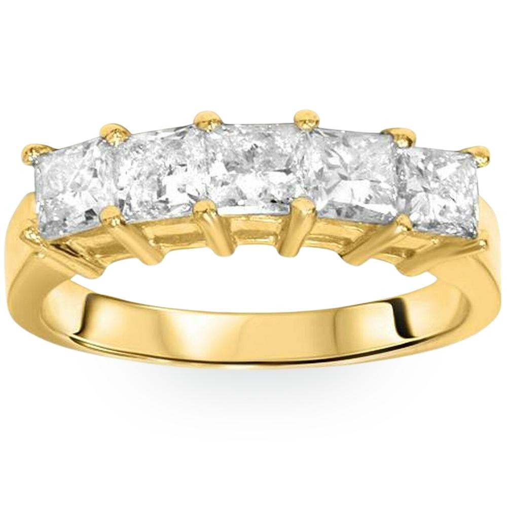 2ct HUGE Princess Cut Diamond Anniversary Gold Ring (H-I, I1)