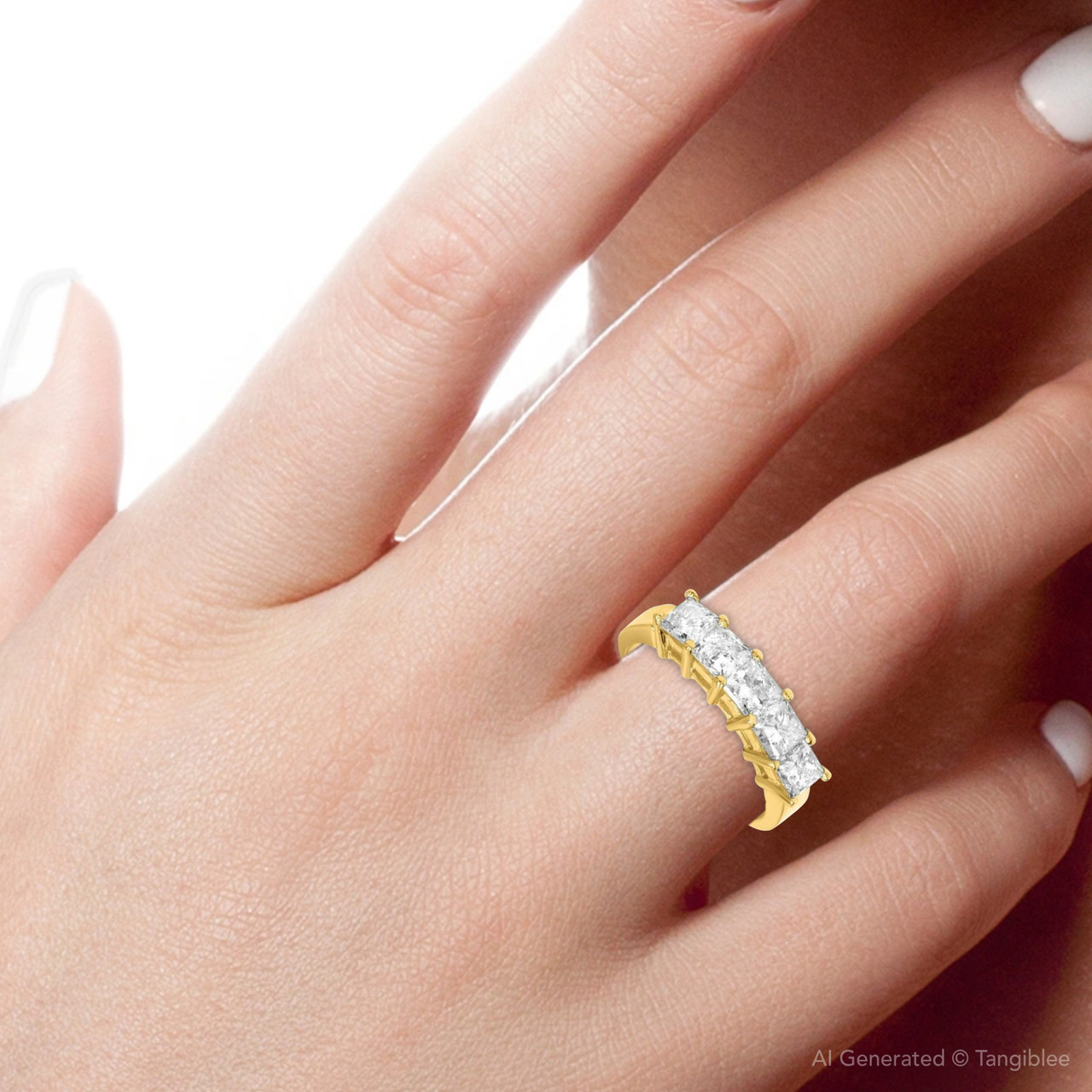 2ct HUGE Princess Cut Diamond Anniversary Gold Ring (H-I, I1)