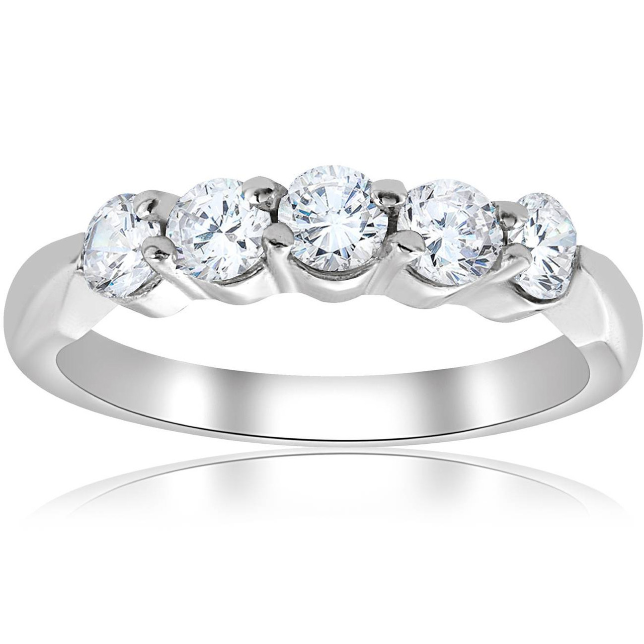 1/2ct Round Diamond Wedding Ring 14K White Gold Five Stone (G-H, I1)