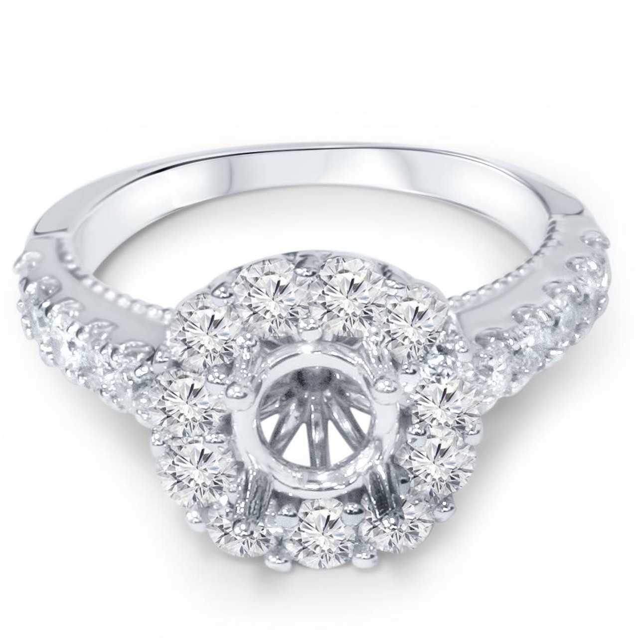 1ct Halo Diamond Engagement Ring Setting 14K White Gold