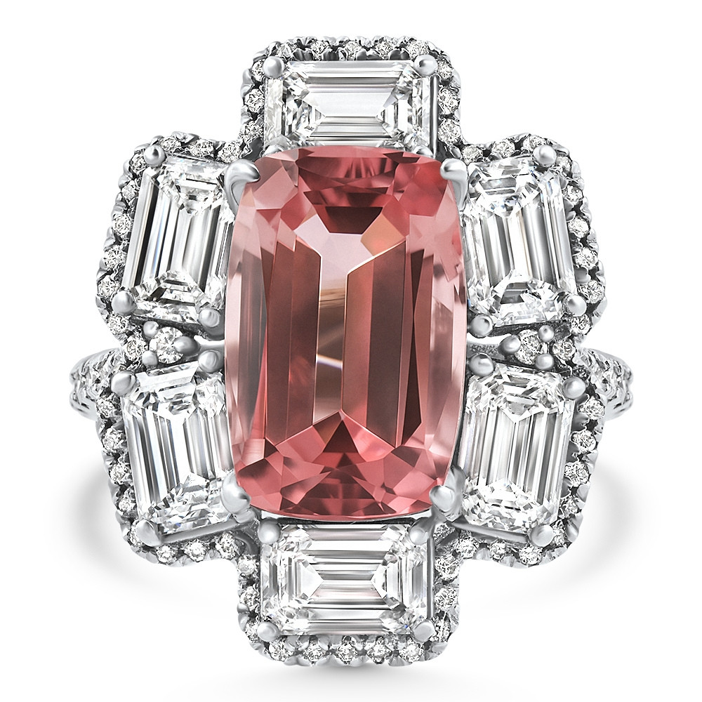 10.72Ct Tourmaline Diamond Ring 14k White Gold Lab Grown (E-F, VS)