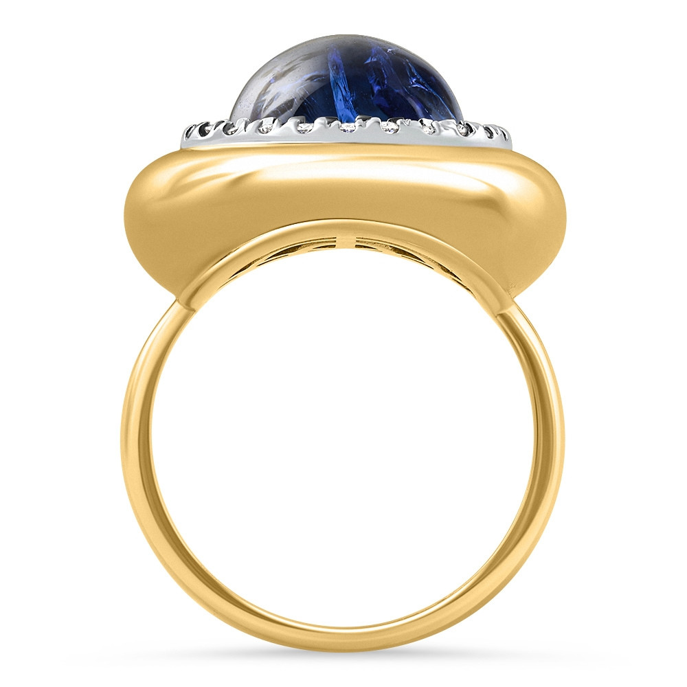 7.62Ct Natural Tanzanite & Lab Grown Diamond Button Ring 14k Yellow Gold (E-F, VS)