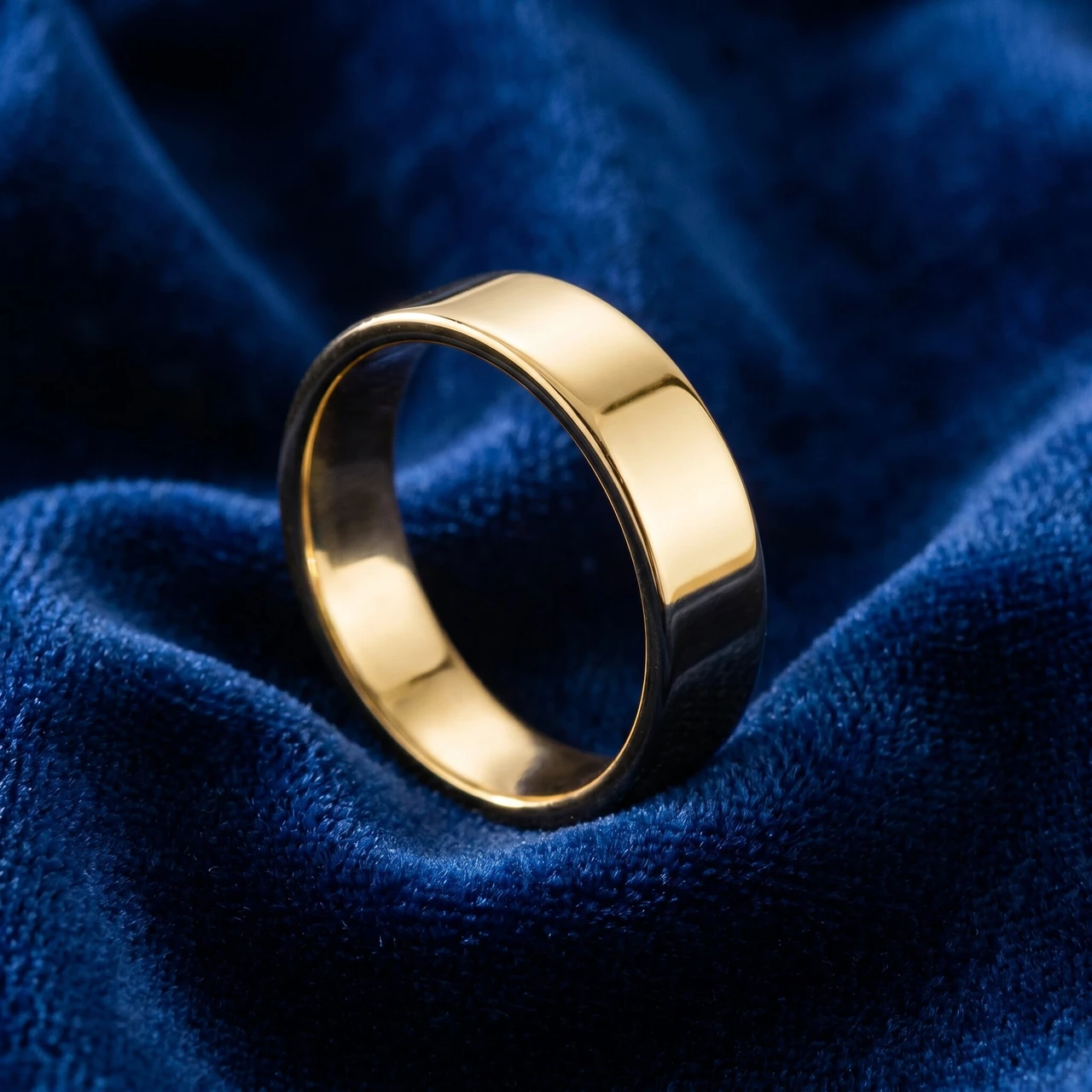 8mm Flat High Polished Wedding Band 14K Yellow Gold