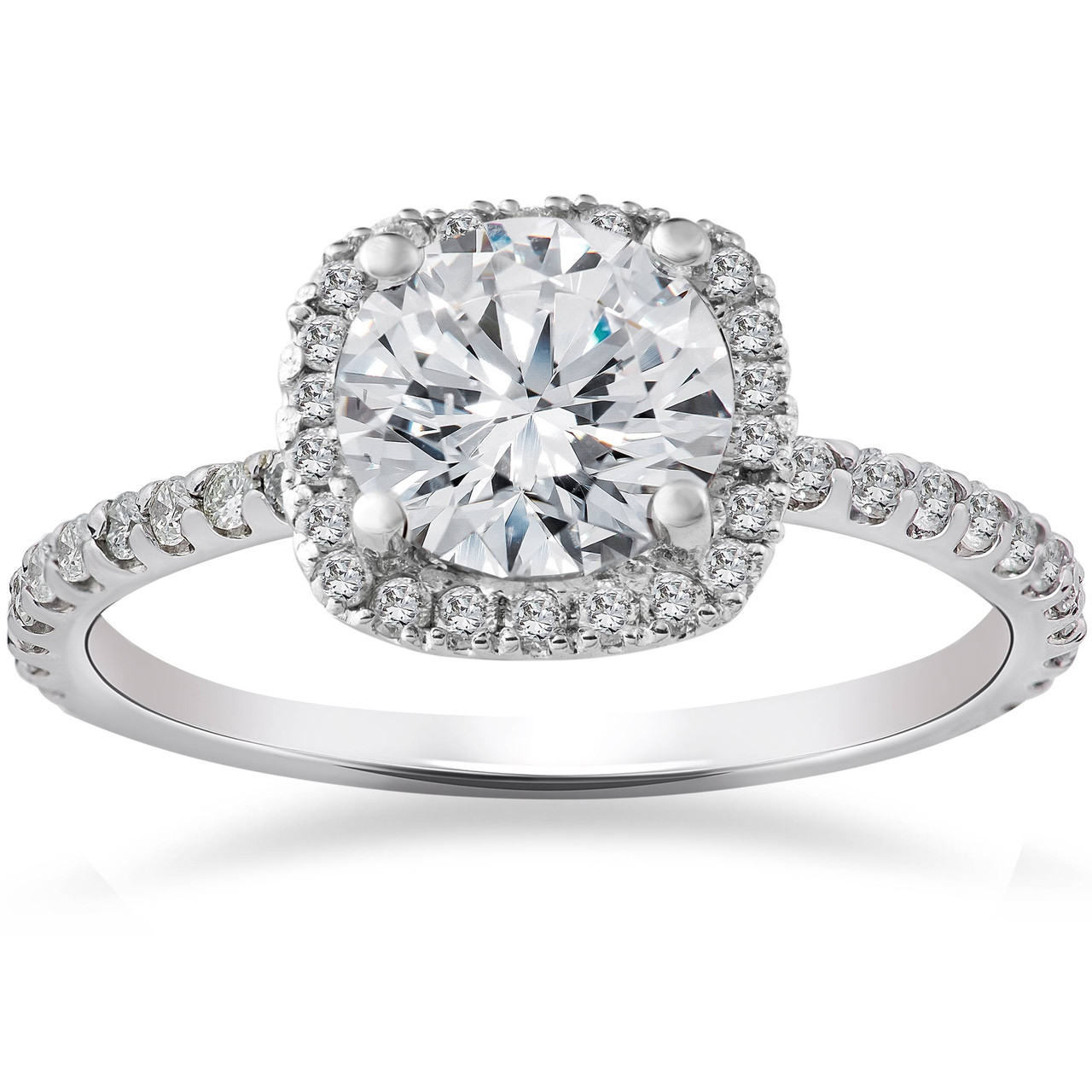 2Ct Cushion Halo Lab Grown Diamond Engagement Ring 14K White Gold (F-G, VS2-SI1)